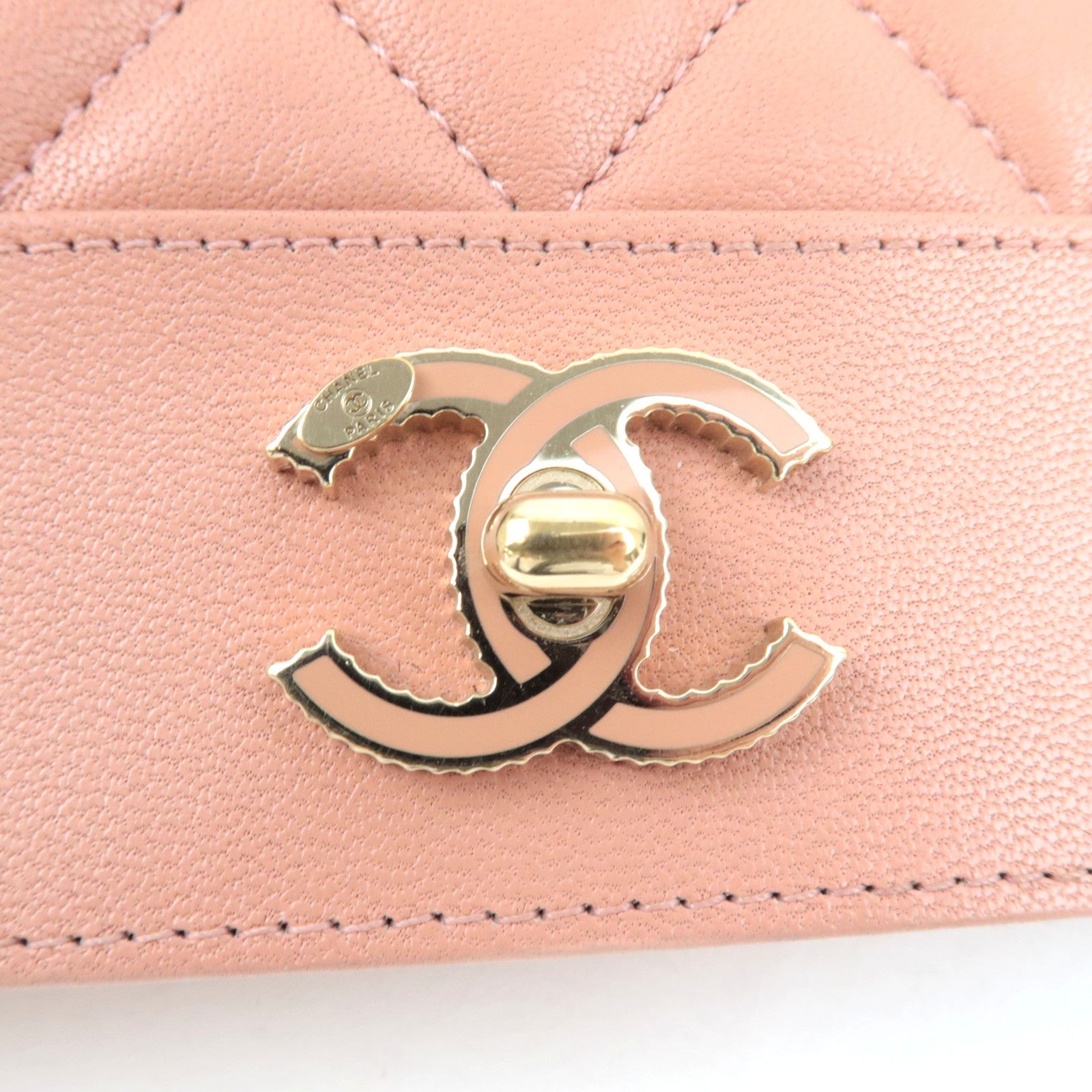 CHANEL Mademoiselle Matelasse Chain Wallet WOC Leather Pink A80972 26587340 *G card