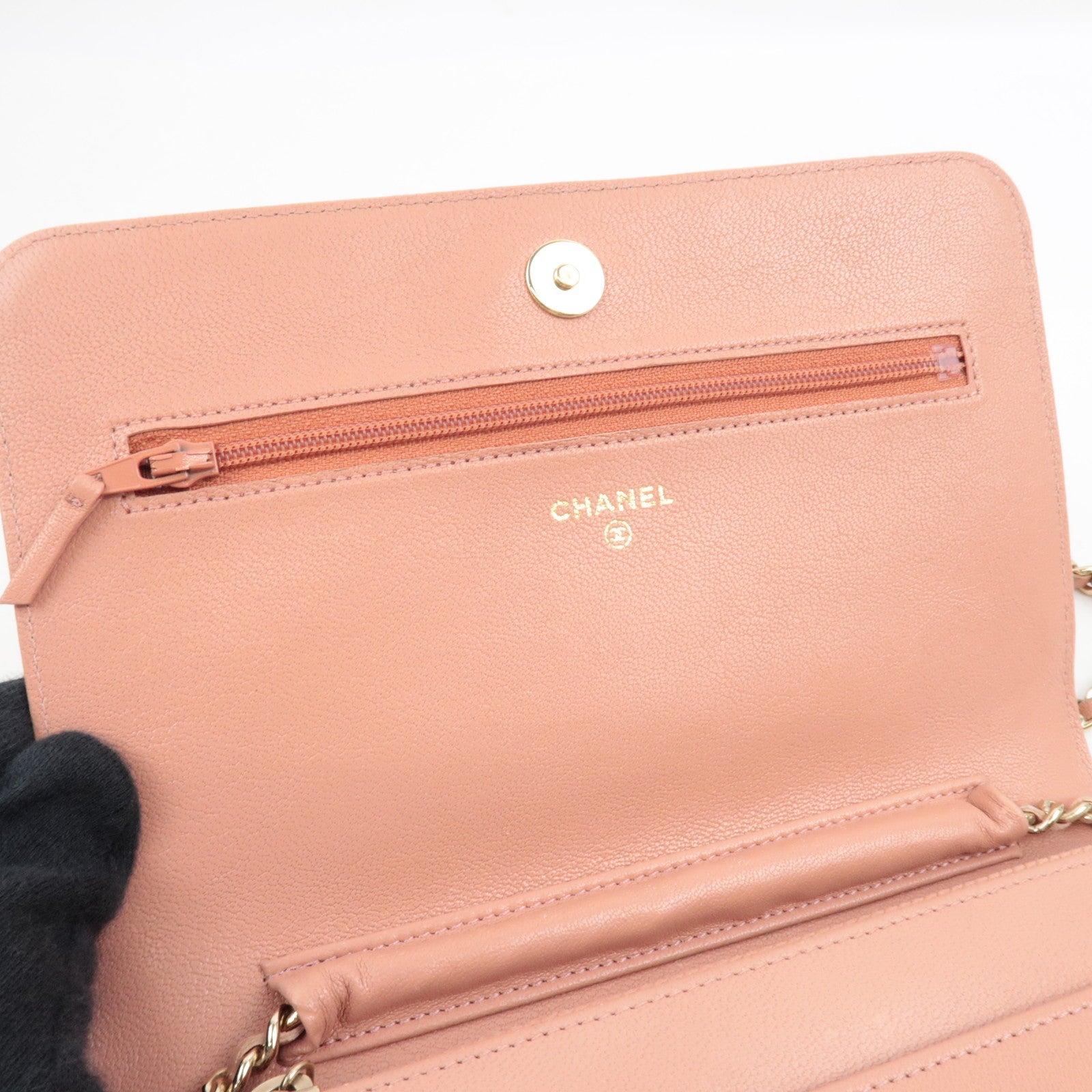 CHANEL Mademoiselle Matelasse Chain Wallet WOC Leather Pink A80972 26587340 *G card