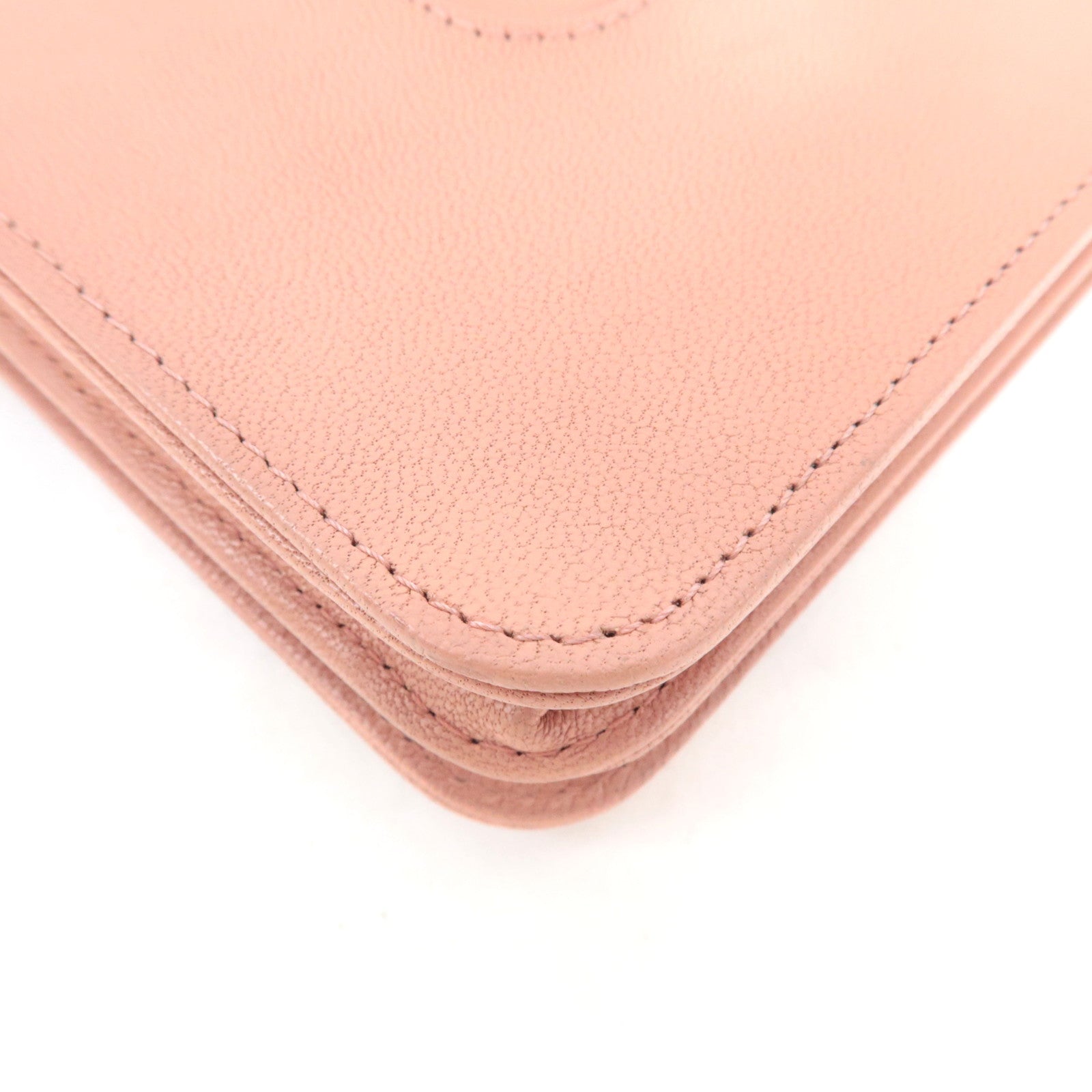 CHANEL Mademoiselle Matelasse Chain Wallet WOC Leather Pink A80972 26587340 *G card