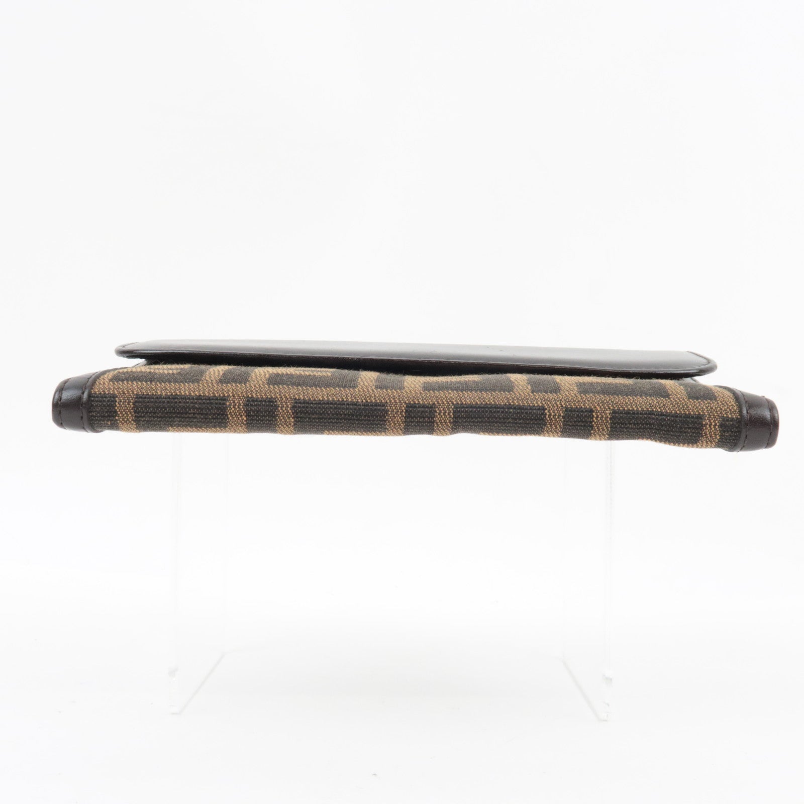 FENDI Zucca Double Hook Long Wallet Canvas Leather Brown Black