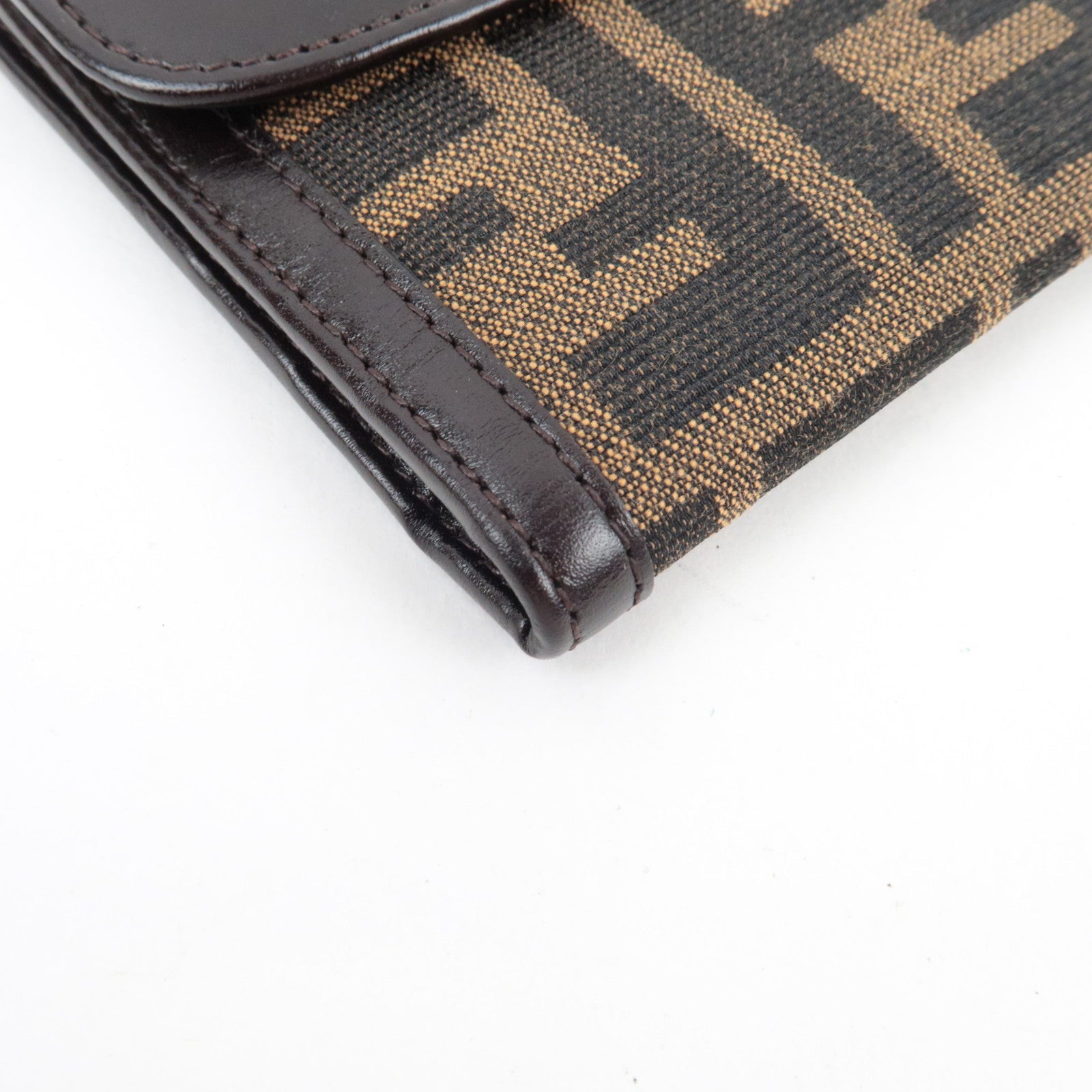 FENDI Zucca Double Hook Long Wallet Canvas Leather Brown Black