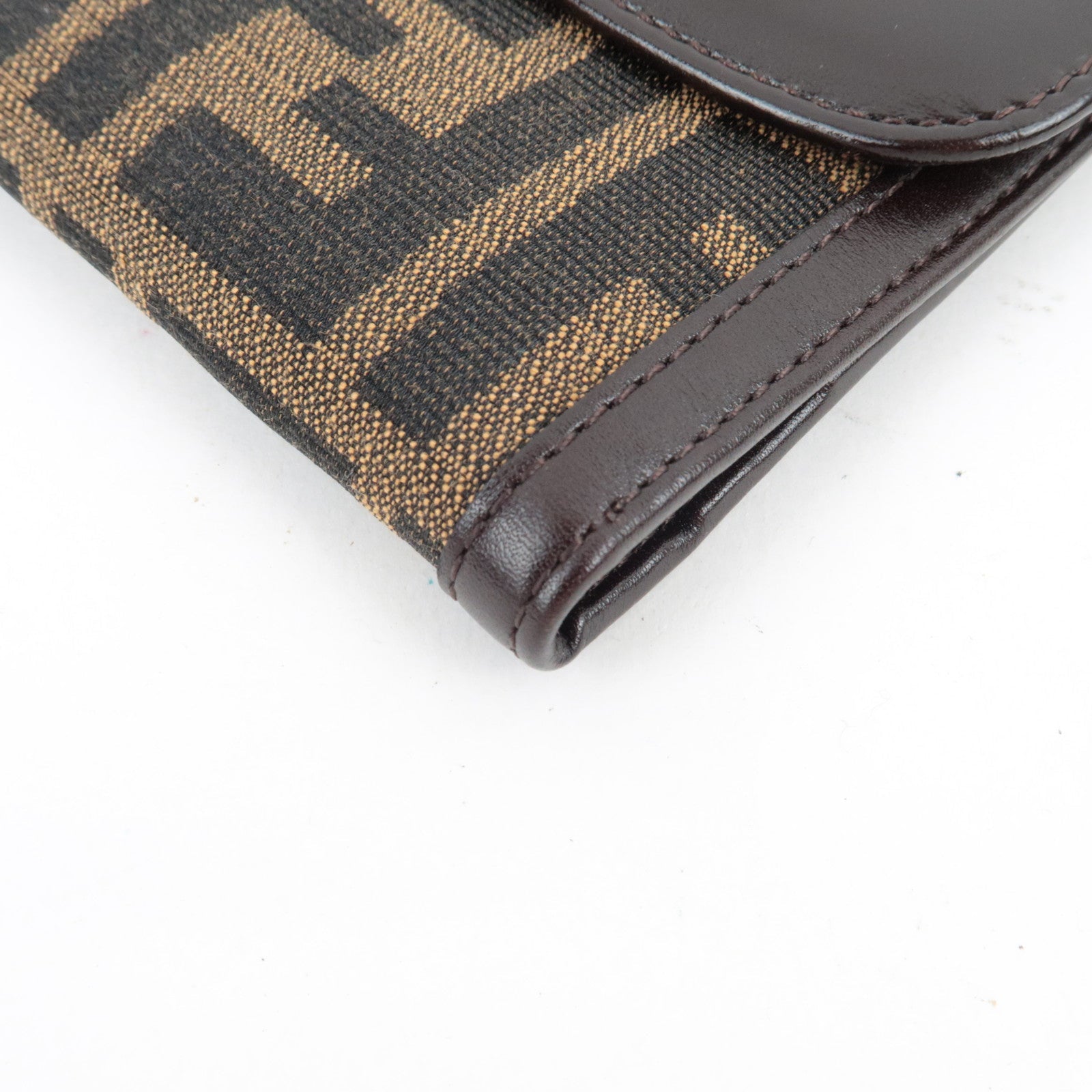 FENDI Zucca Double Hook Long Wallet Canvas Leather Brown Black