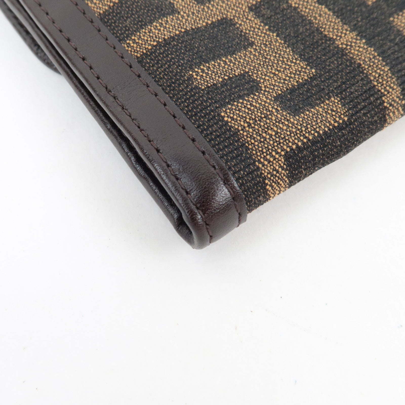 FENDI Zucca Double Hook Long Wallet Canvas Leather Brown Black