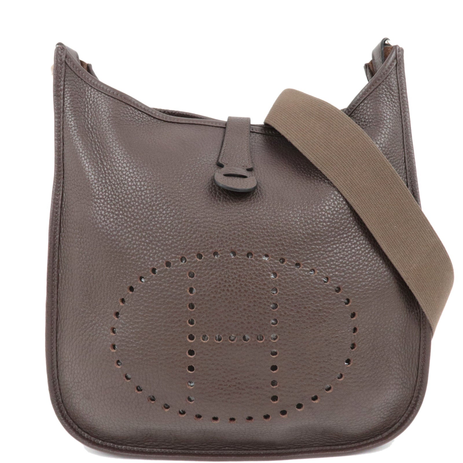 HERMES Evelyn 3 GM Shoulder Bag □M Stamp (2009) Taurillon Clemence Brown Silver HDW *Dust bag, Strap76679