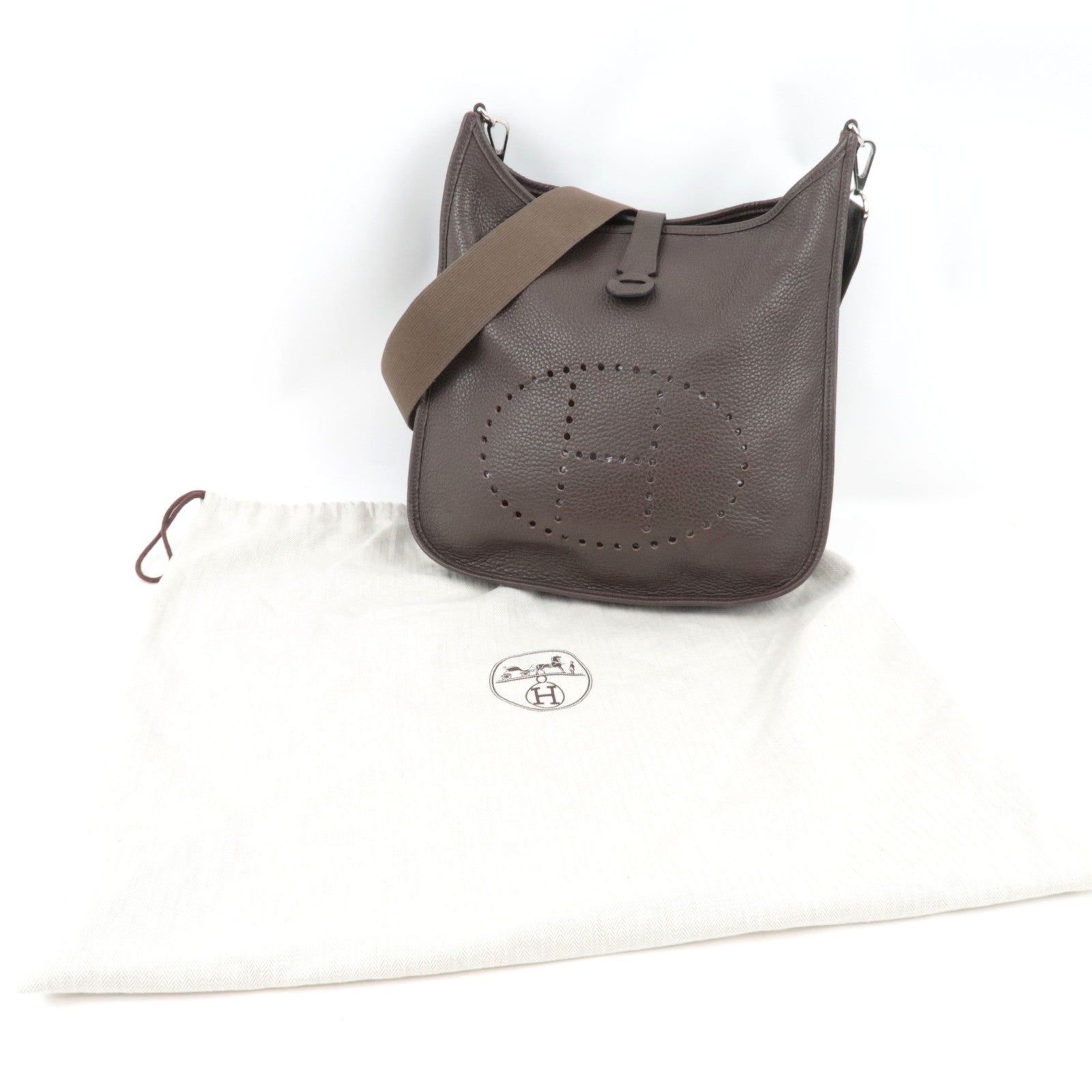 HERMES Evelyn 3 GM Shoulder Bag □M Stamp (2009) Taurillon Clemence Brown Silver HDW *Dust bag, Strap