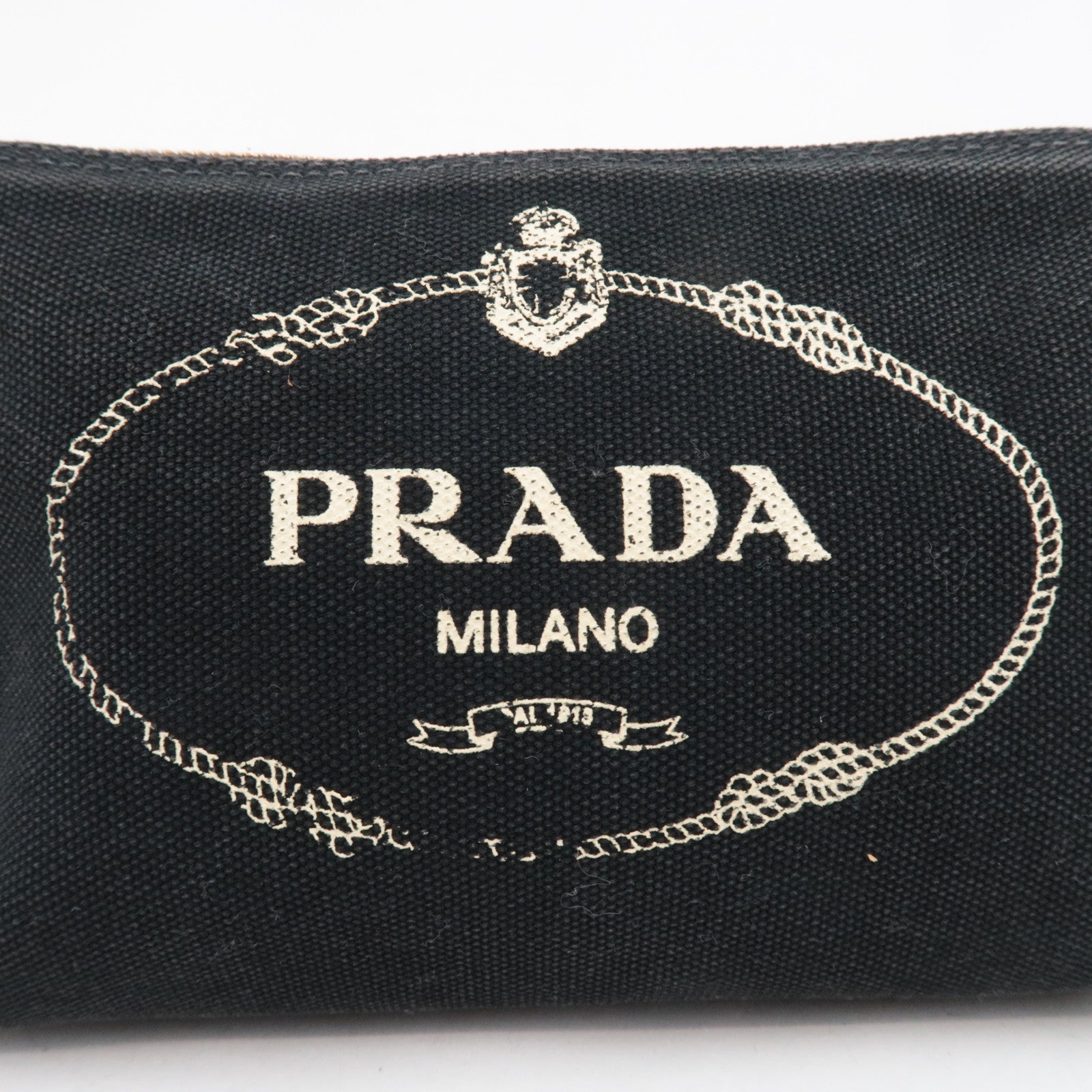 PRADA Canapa Pouch Cosmetic Pouch Canvas Leather Black