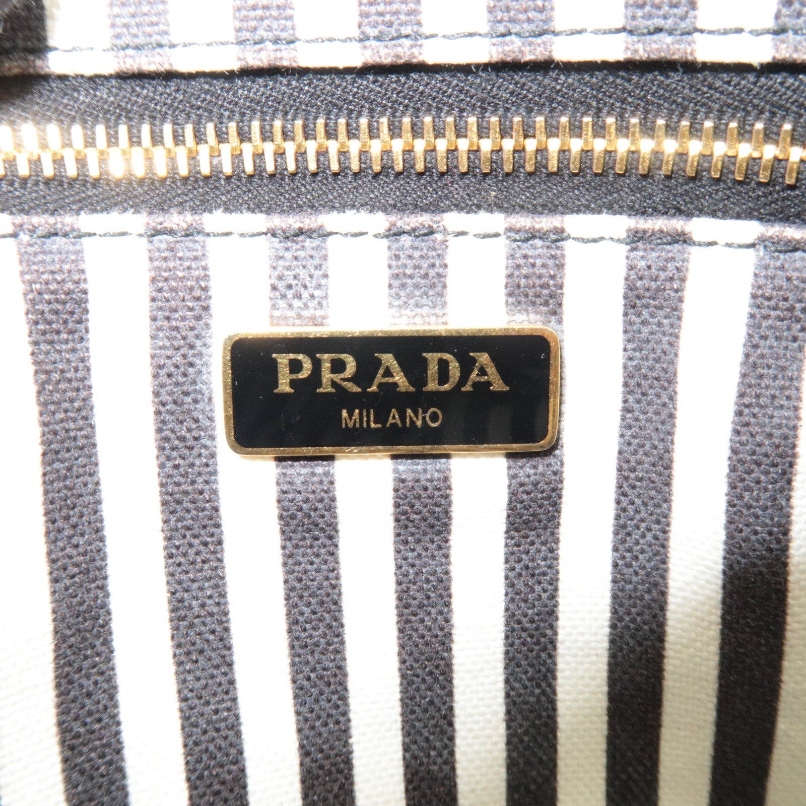 PRADA Canapa Pouch Cosmetic Pouch Canvas Leather Black