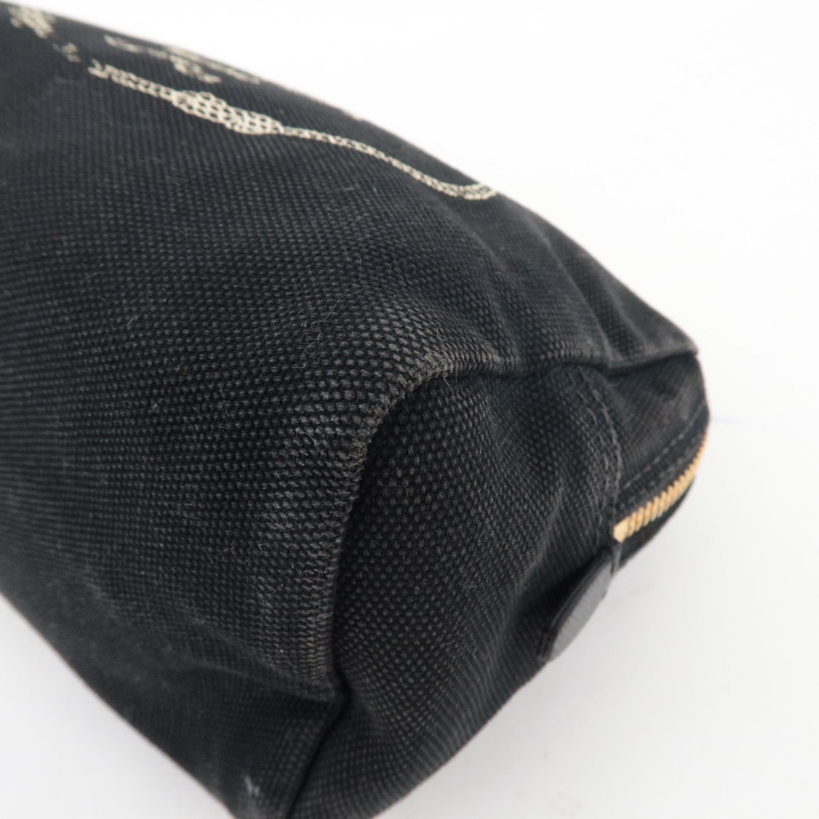 PRADA Canapa Pouch Cosmetic Pouch Canvas Leather Black