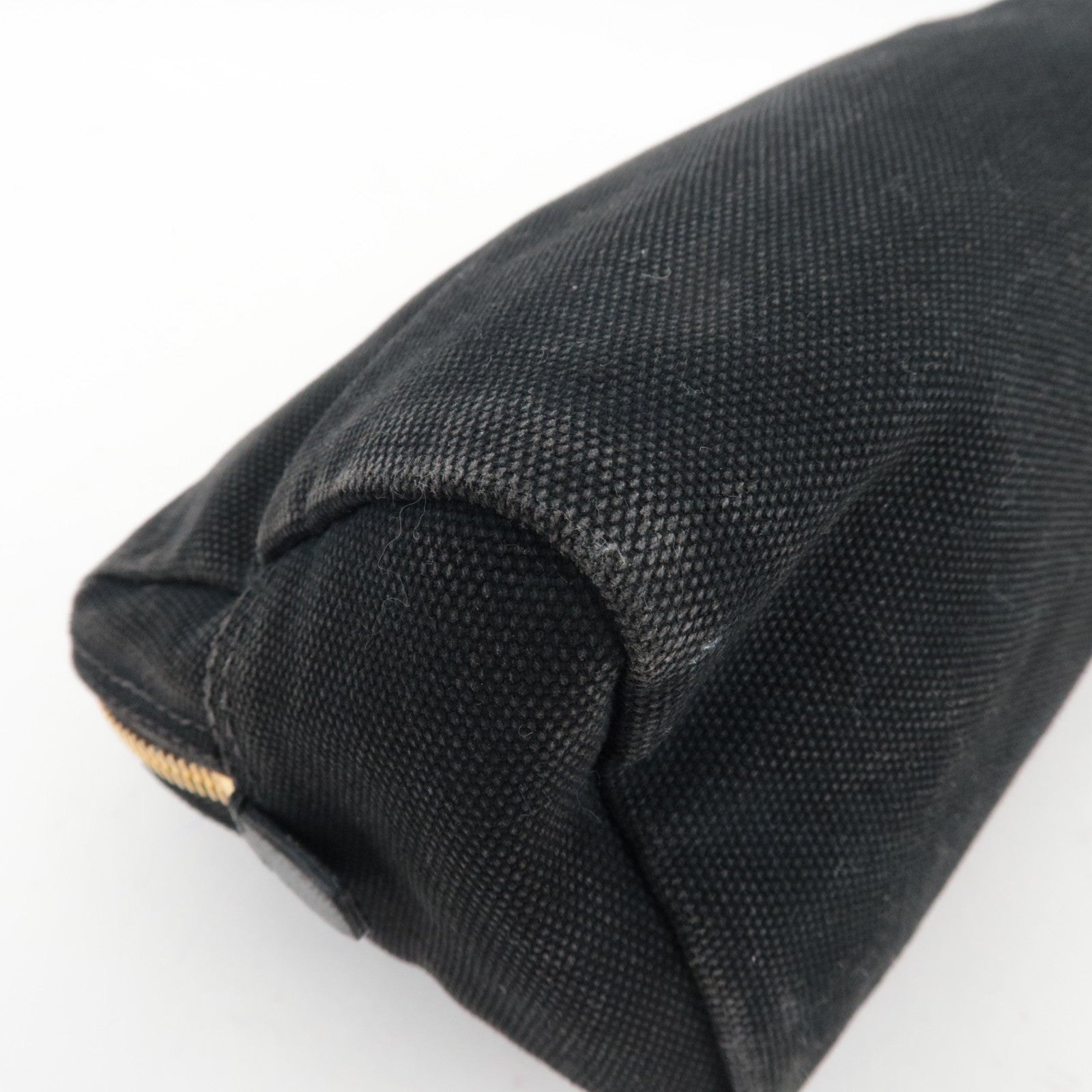 PRADA Canapa Pouch Cosmetic Pouch Canvas Leather Black