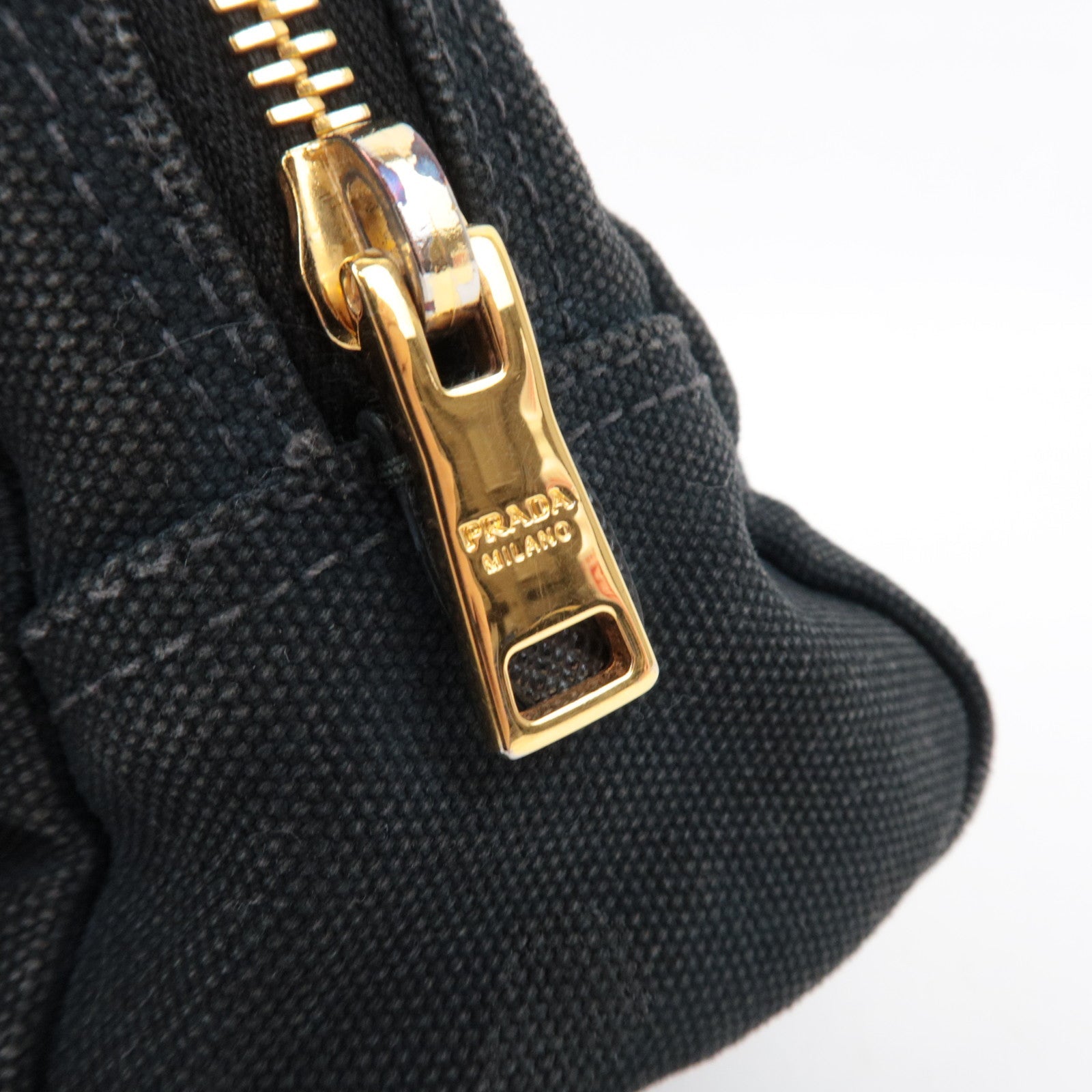 PRADA Canapa Pouch Cosmetic Pouch Canvas Leather Black