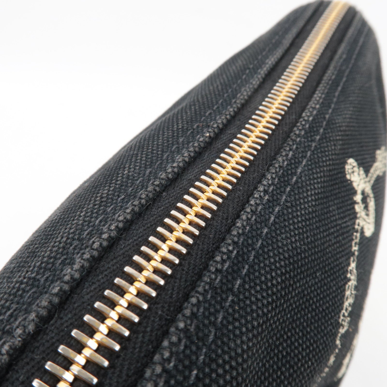 PRADA Canapa Pouch Cosmetic Pouch Canvas Leather Black