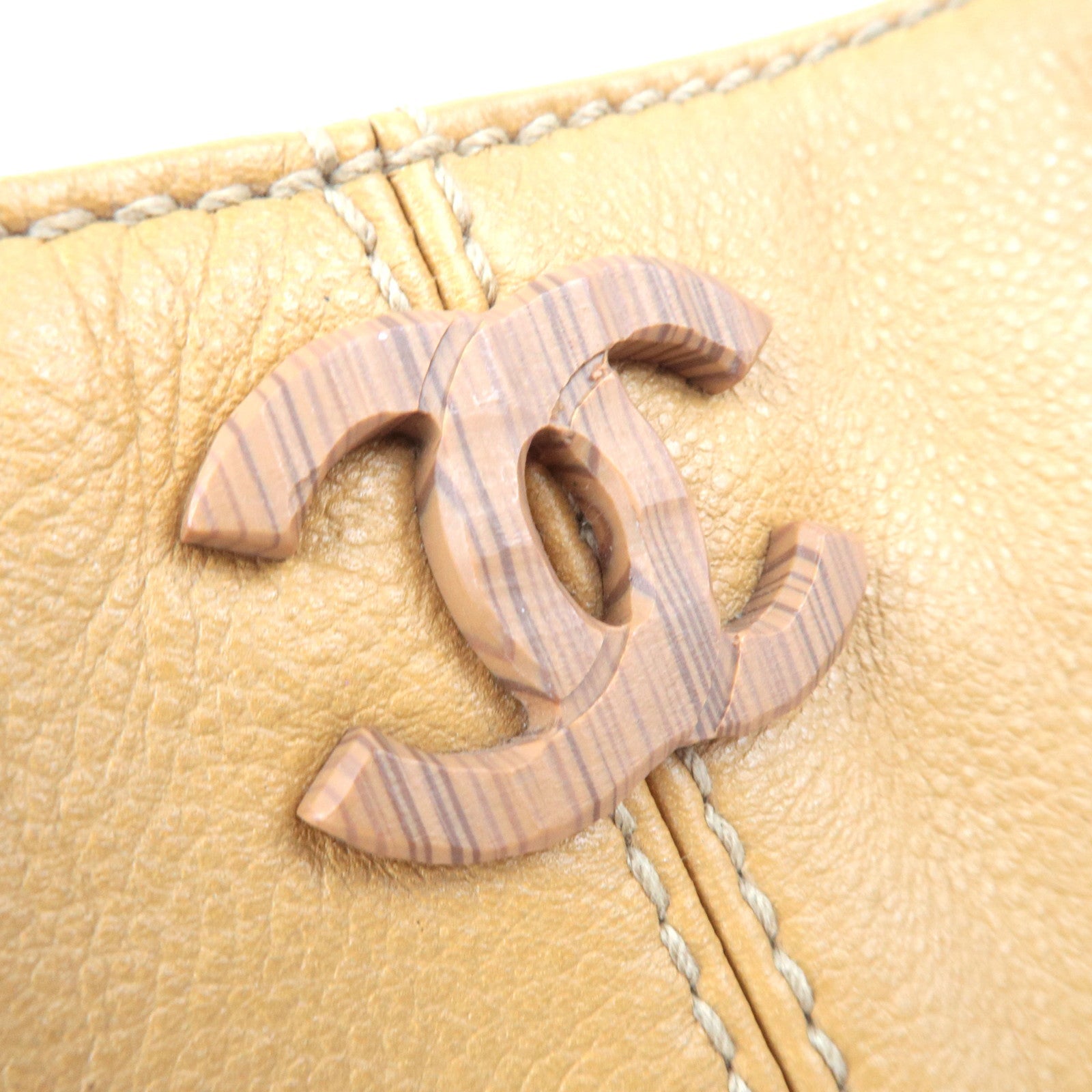 CHANEL Wood Handle Chain Tote Bag Leather Camel 8682797