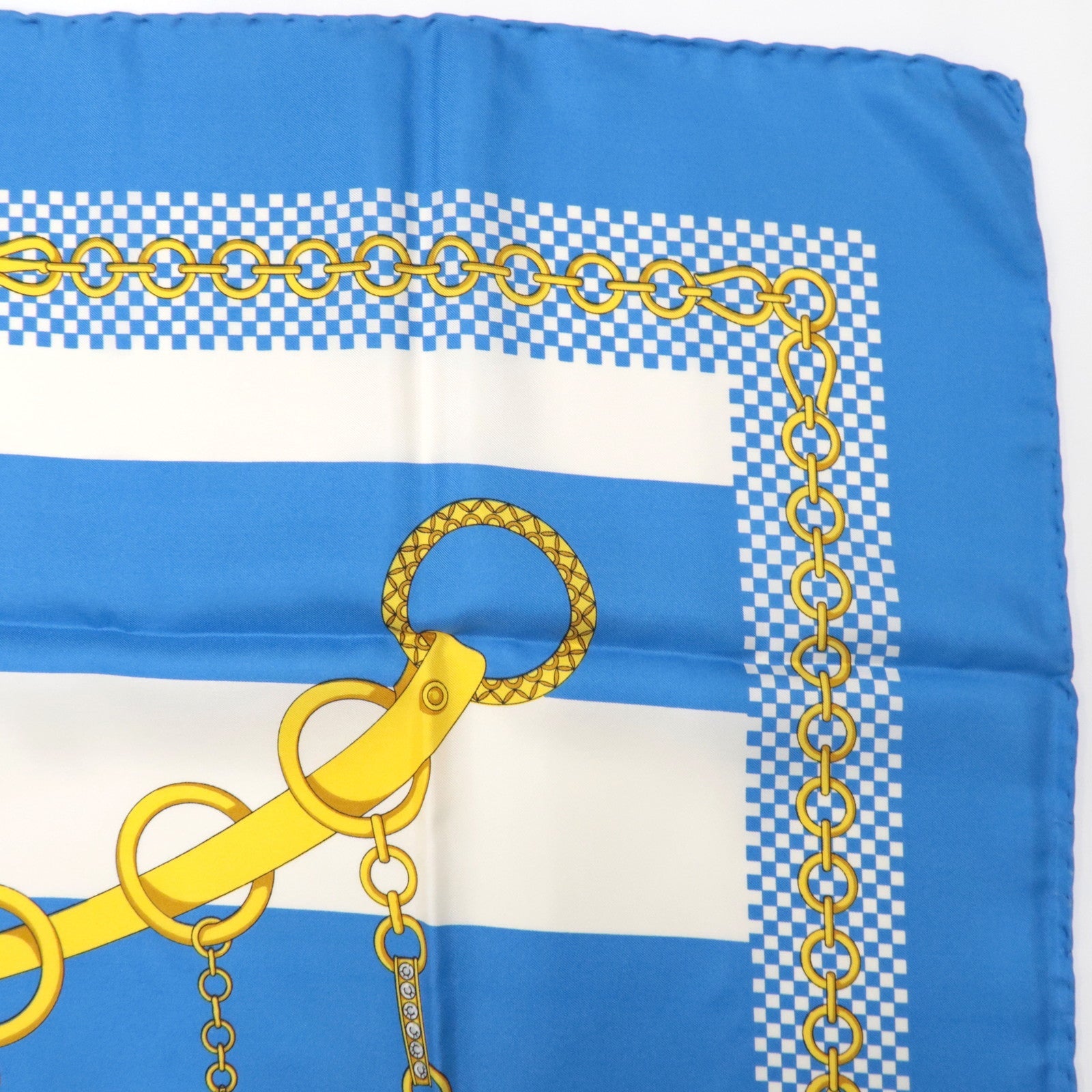 CELINE Scarf Stripe Print 100% Silk Blue