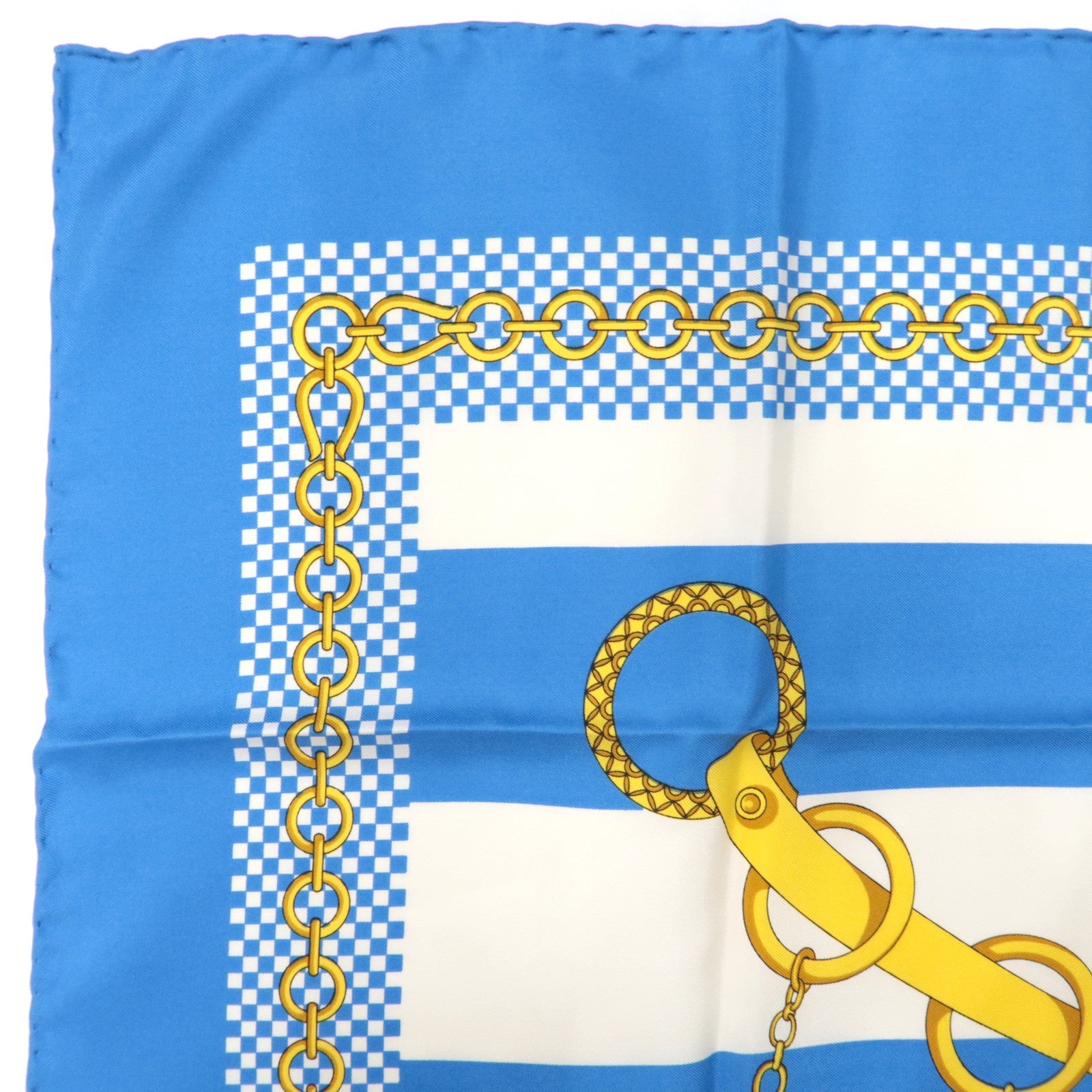 CELINE Scarf Stripe Print 100% Silk Blue