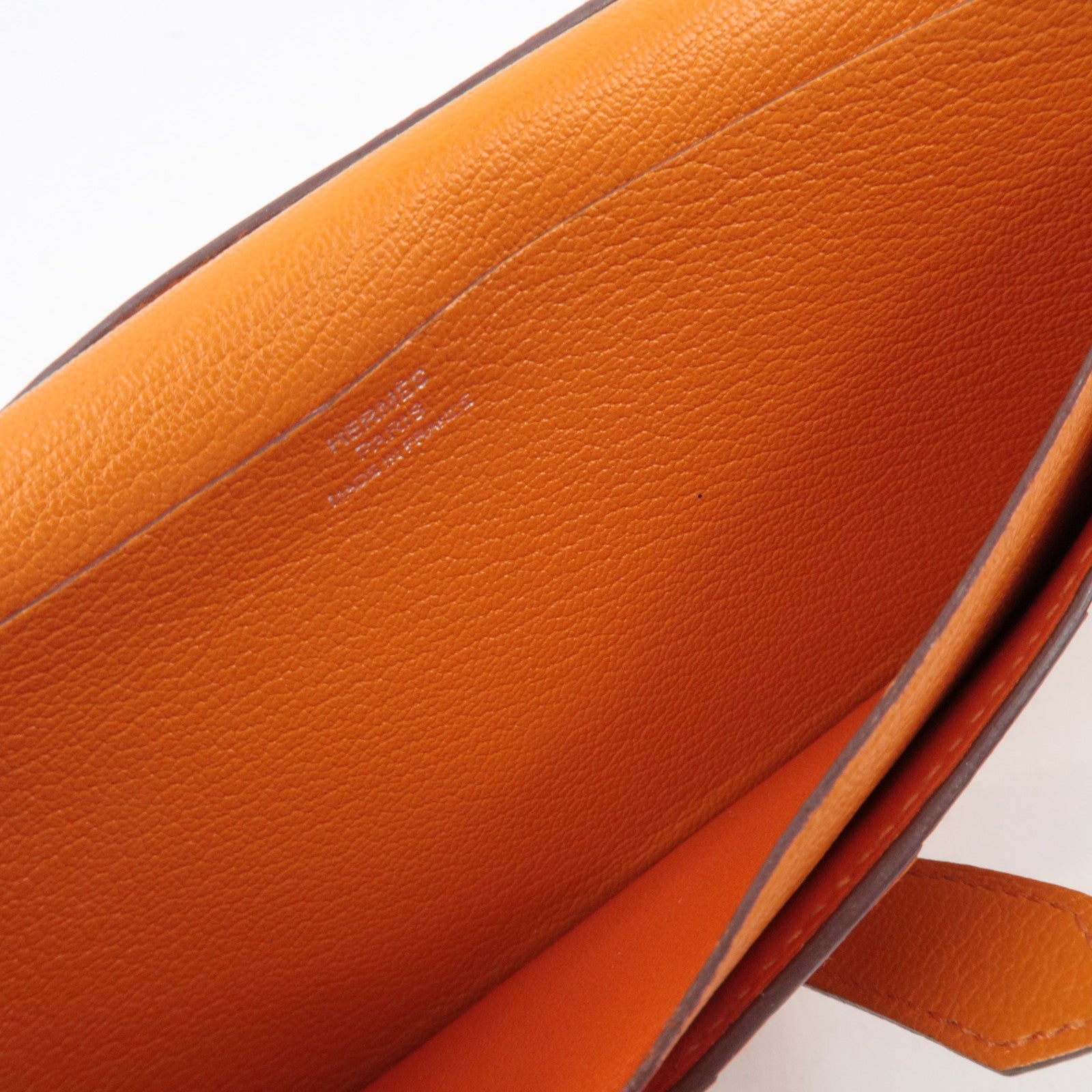 HERMES Bearn Soufflet Long Wallet □Q Stamp (2013) Chevre Orange Silver HDW *Box