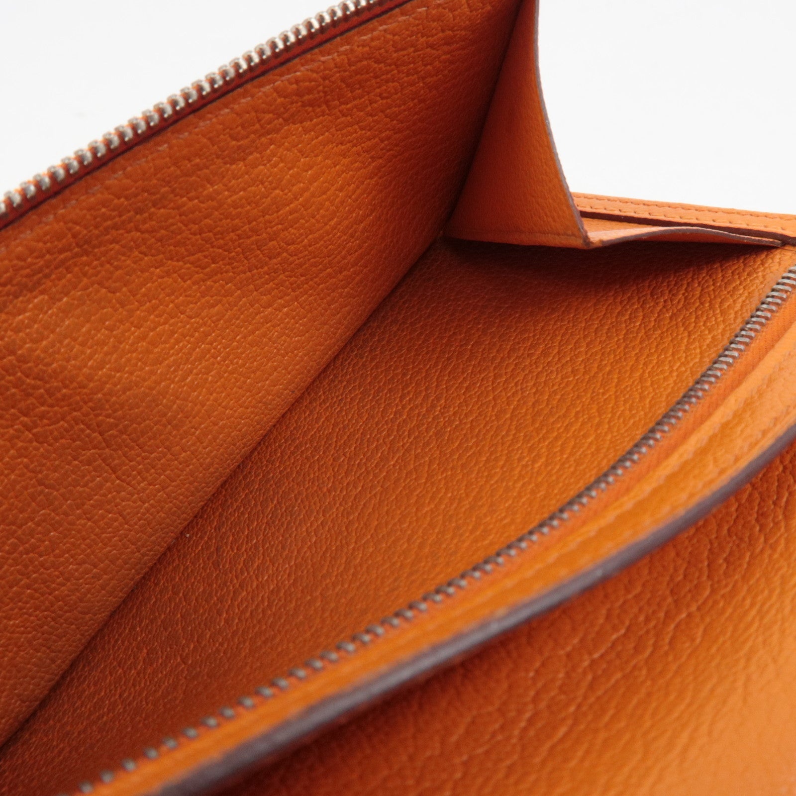 HERMES Bearn Soufflet Long Wallet □Q Stamp (2013) Chevre Orange Silver HDW *Box