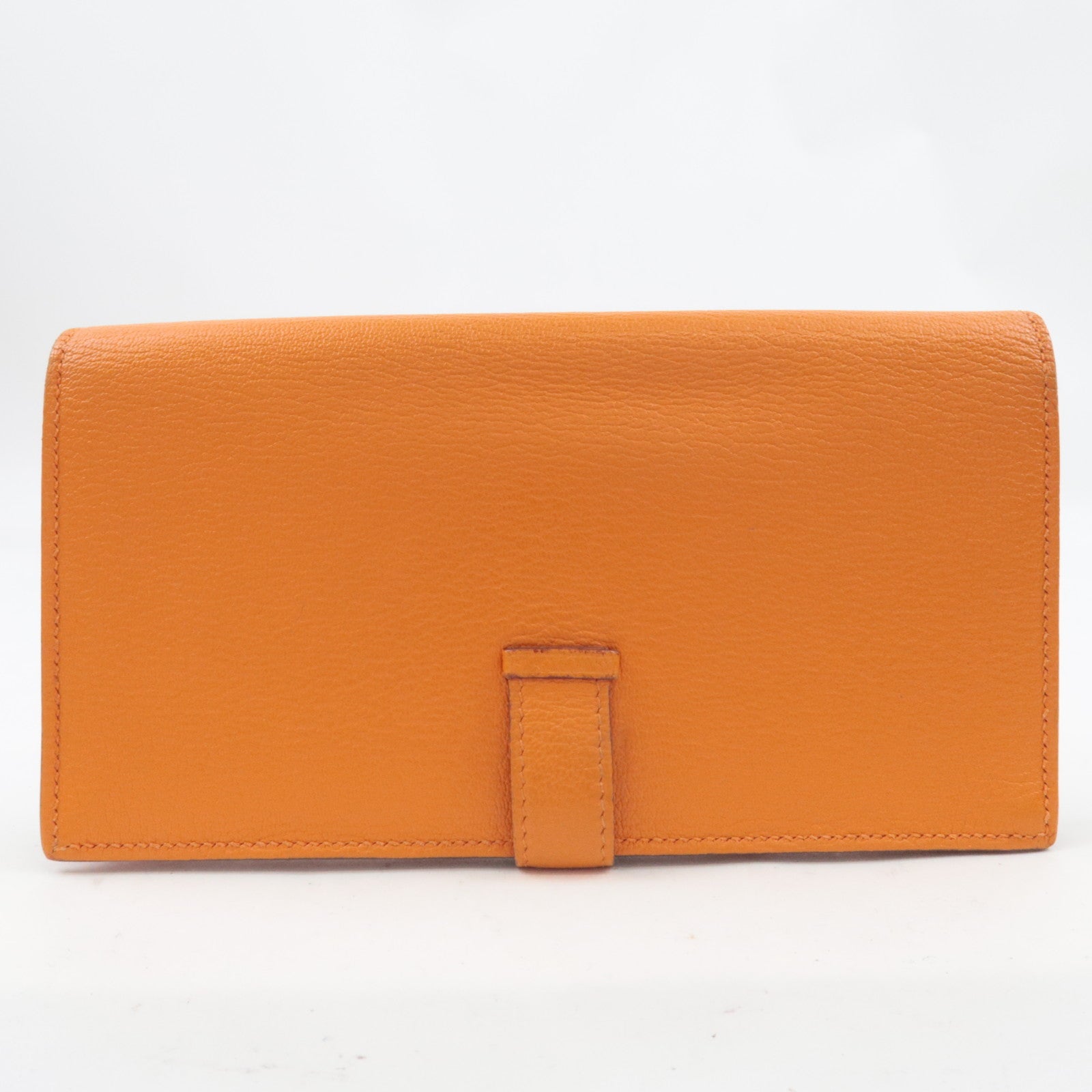 HERMES Bearn Soufflet Long Wallet □Q Stamp (2013) Chevre Orange Silver HDW *Box