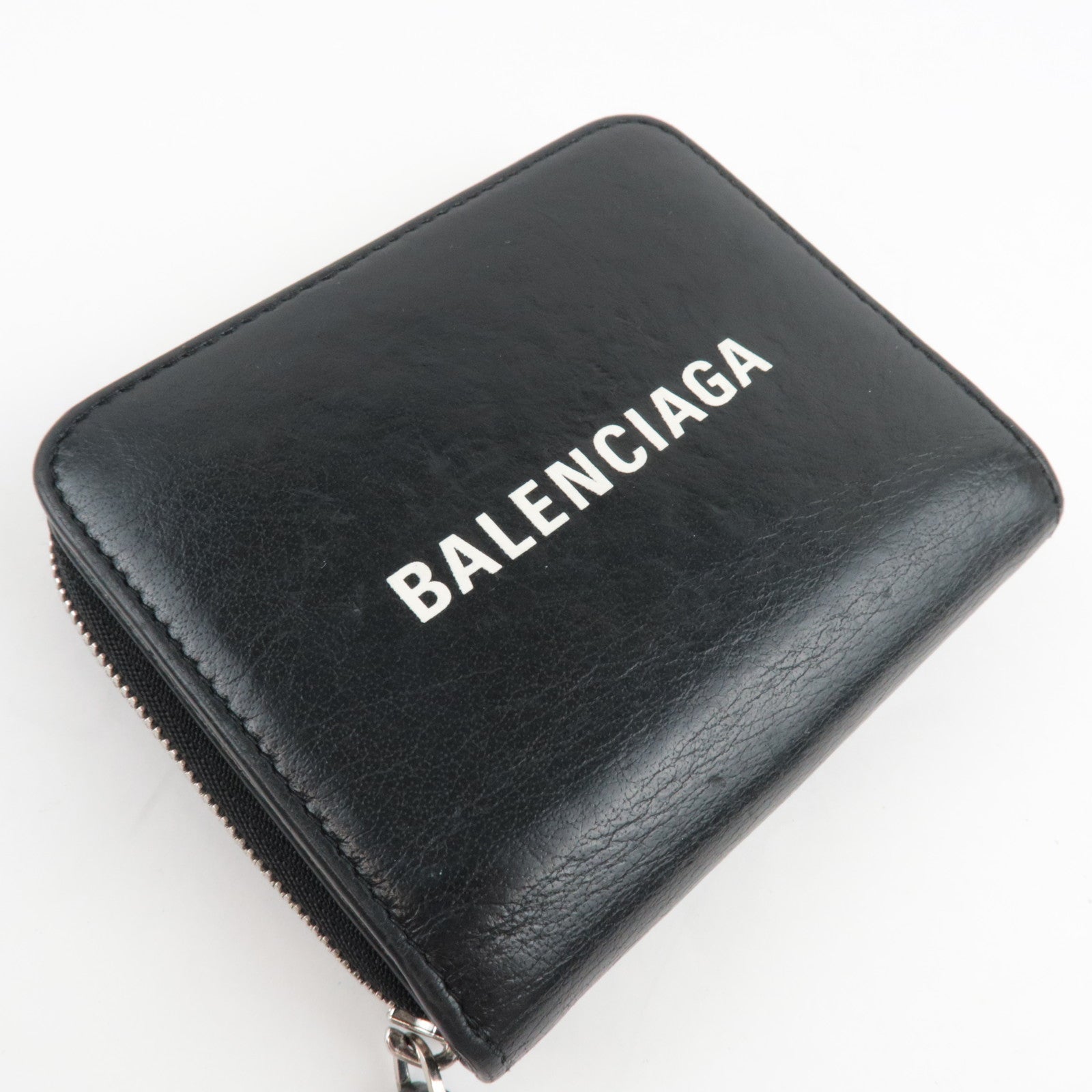 BALENCIAGA Everyday Round Zipper Wallet Leather Black 551933 *Box, Dust bag
