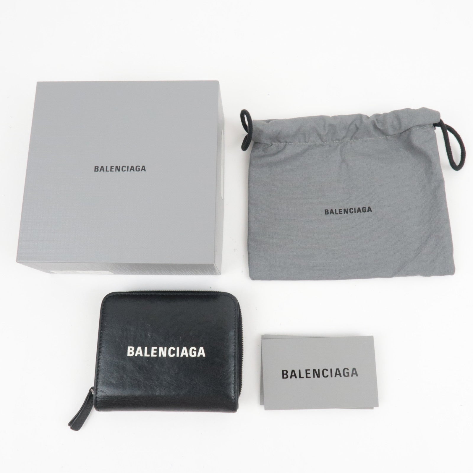 BALENCIAGA Everyday Round Zipper Wallet Leather Black 551933 *Box, Dust bag