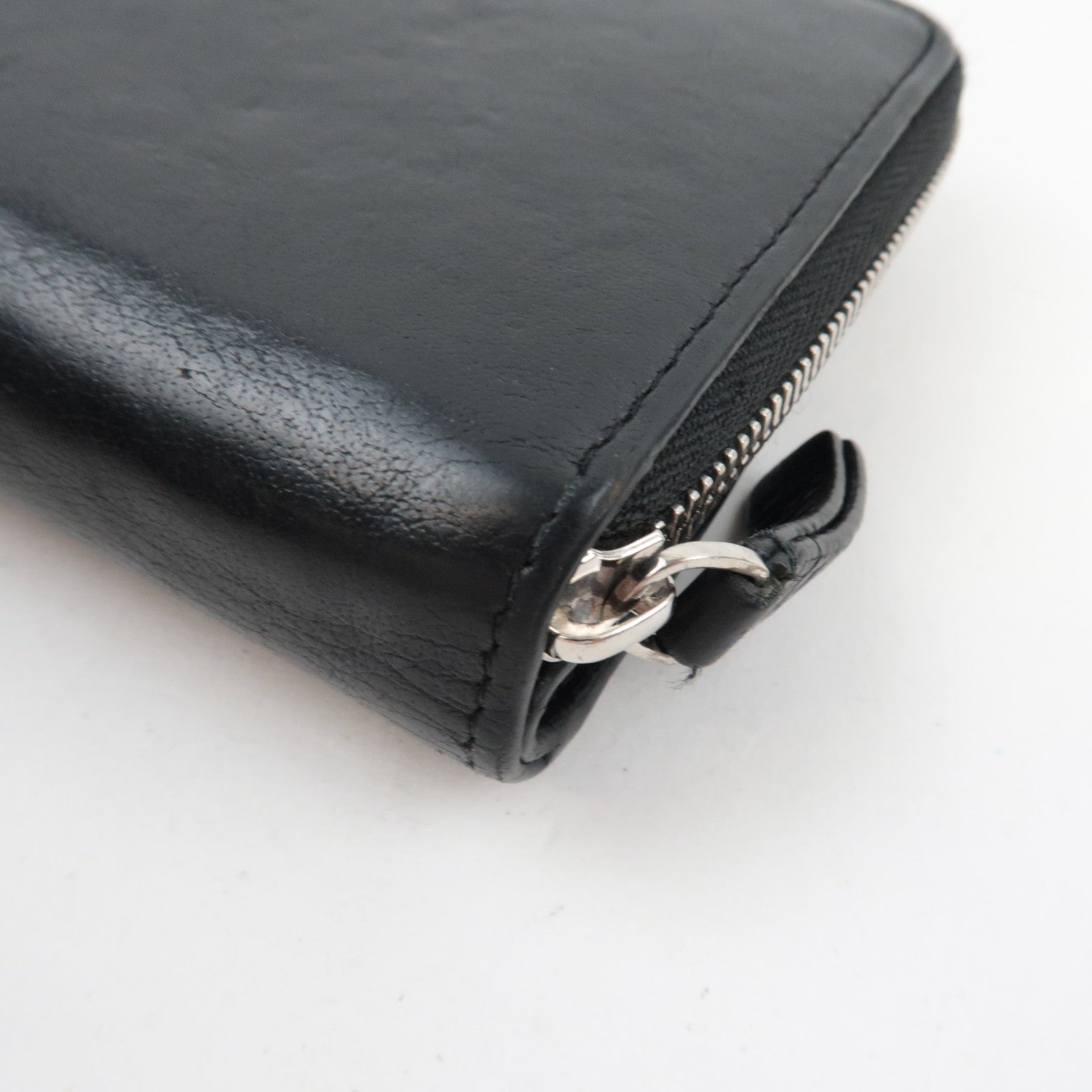 BALENCIAGA Everyday Round Zipper Wallet Leather Black 551933 *Box, Dust bag