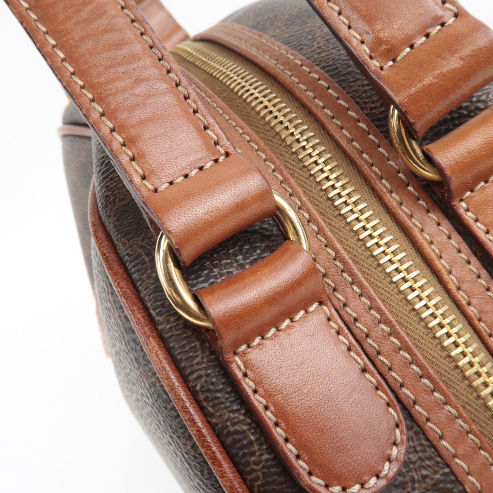 CELINE Macadam Hand Bag PVC Leather Brown