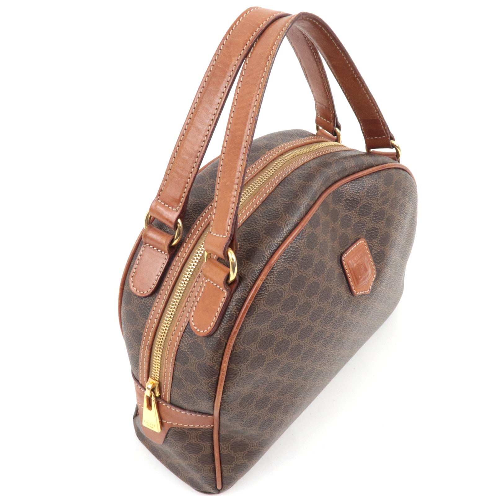 CELINE Macadam Hand Bag PVC Leather Brown