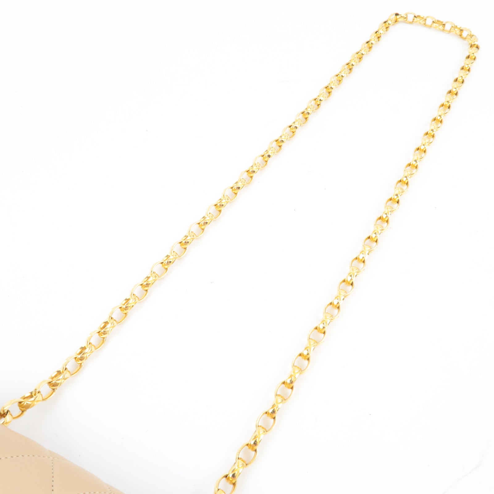CHANEL Matelasse Chain Shoulder Bag With Bijou Chain Lambskin Beige Gold HDW *Box, Dust bag, G card