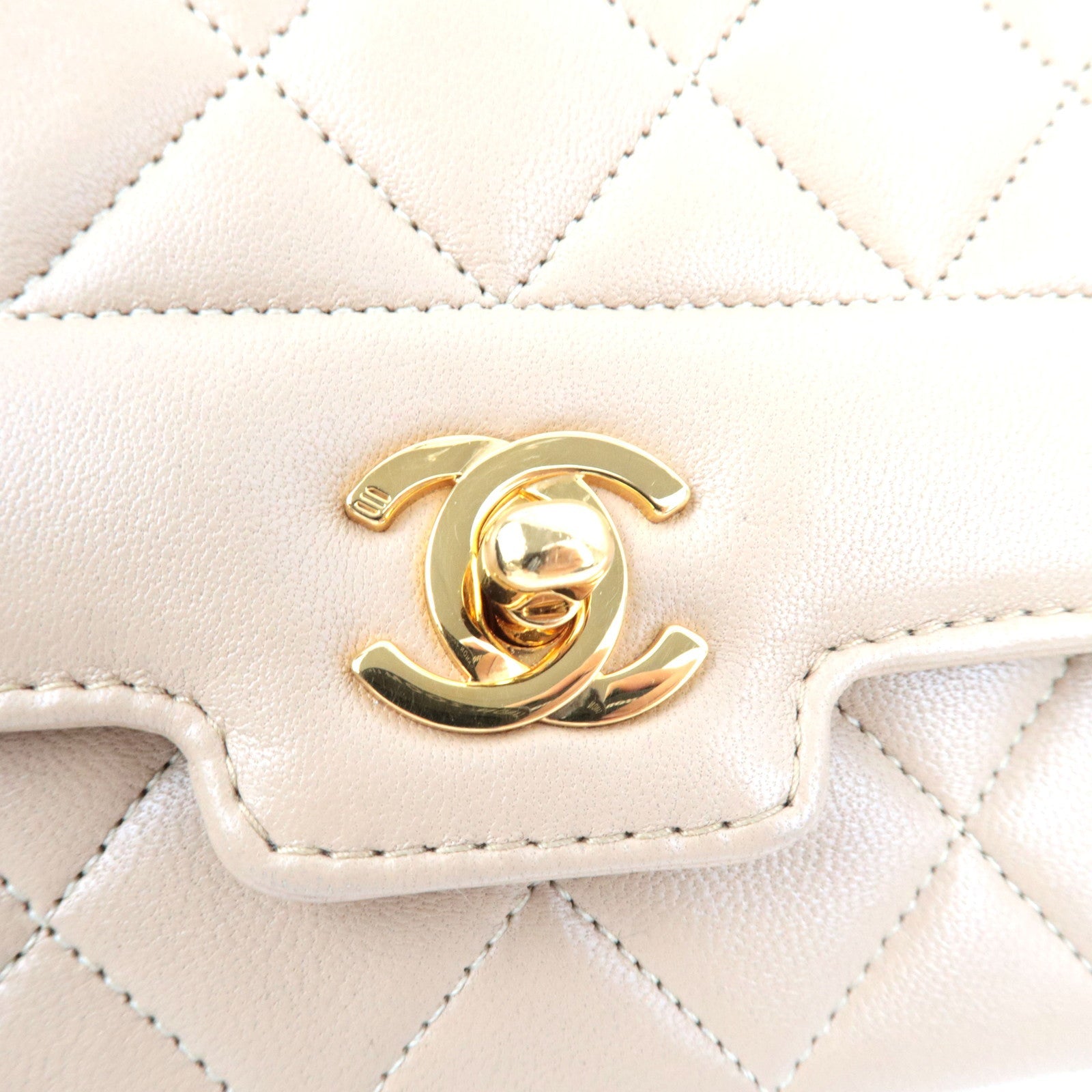 CHANEL Matelasse Chain Shoulder Bag With Bijou Chain Lambskin Beige Gold HDW *Box, Dust bag, G card