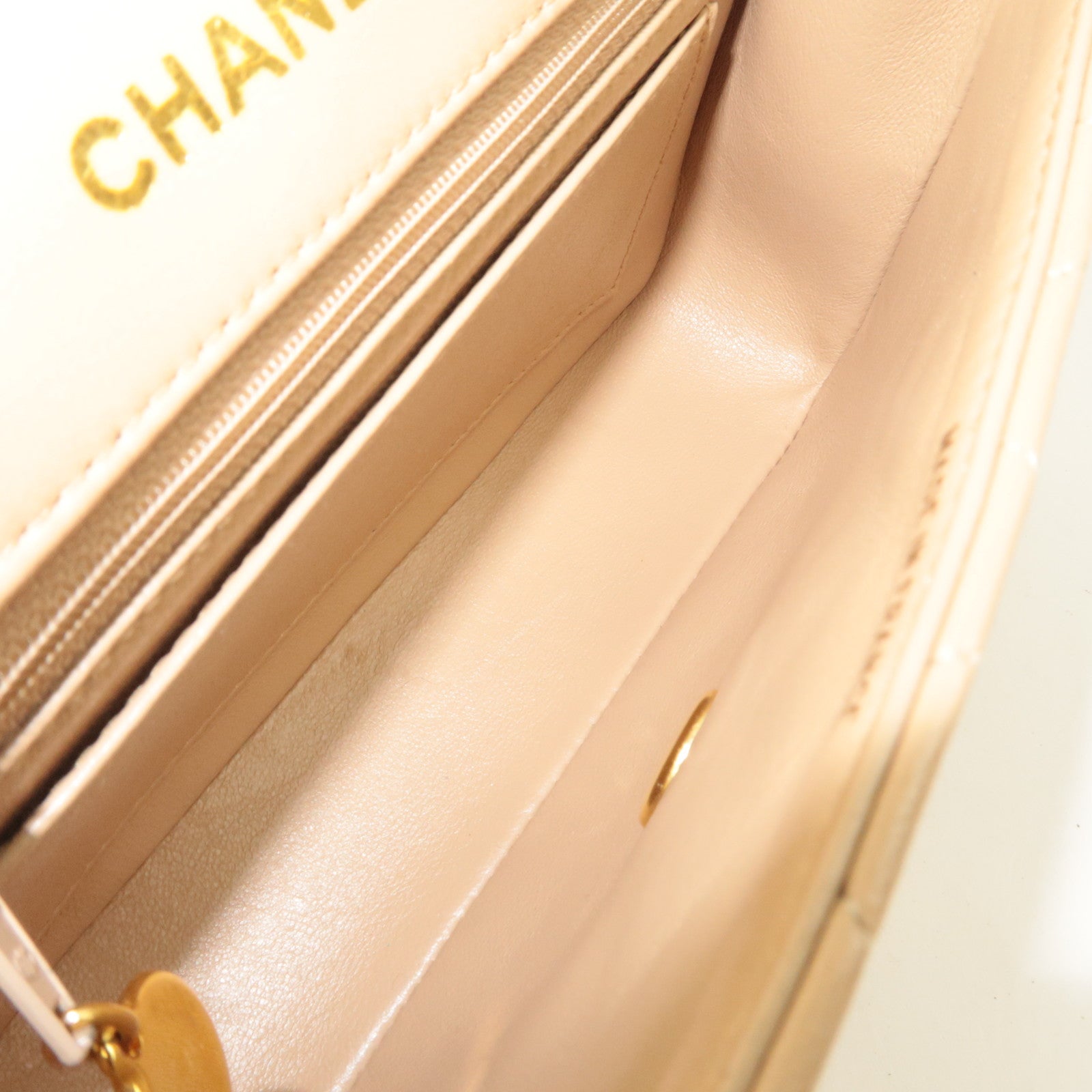 CHANEL Matelasse Chain Shoulder Bag With Bijou Chain Lambskin Beige Gold HDW *Box, Dust bag, G card