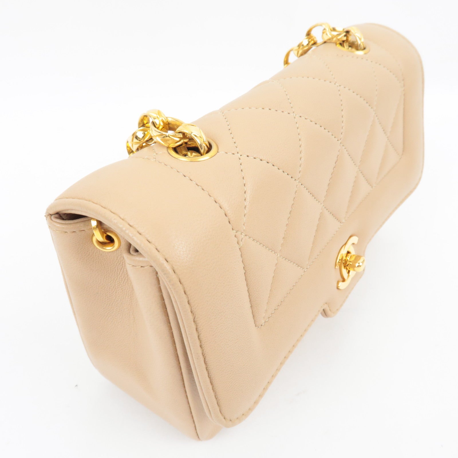 CHANEL Matelasse Chain Shoulder Bag With Bijou Chain Lambskin Beige Gold HDW *Box, Dust bag, G card