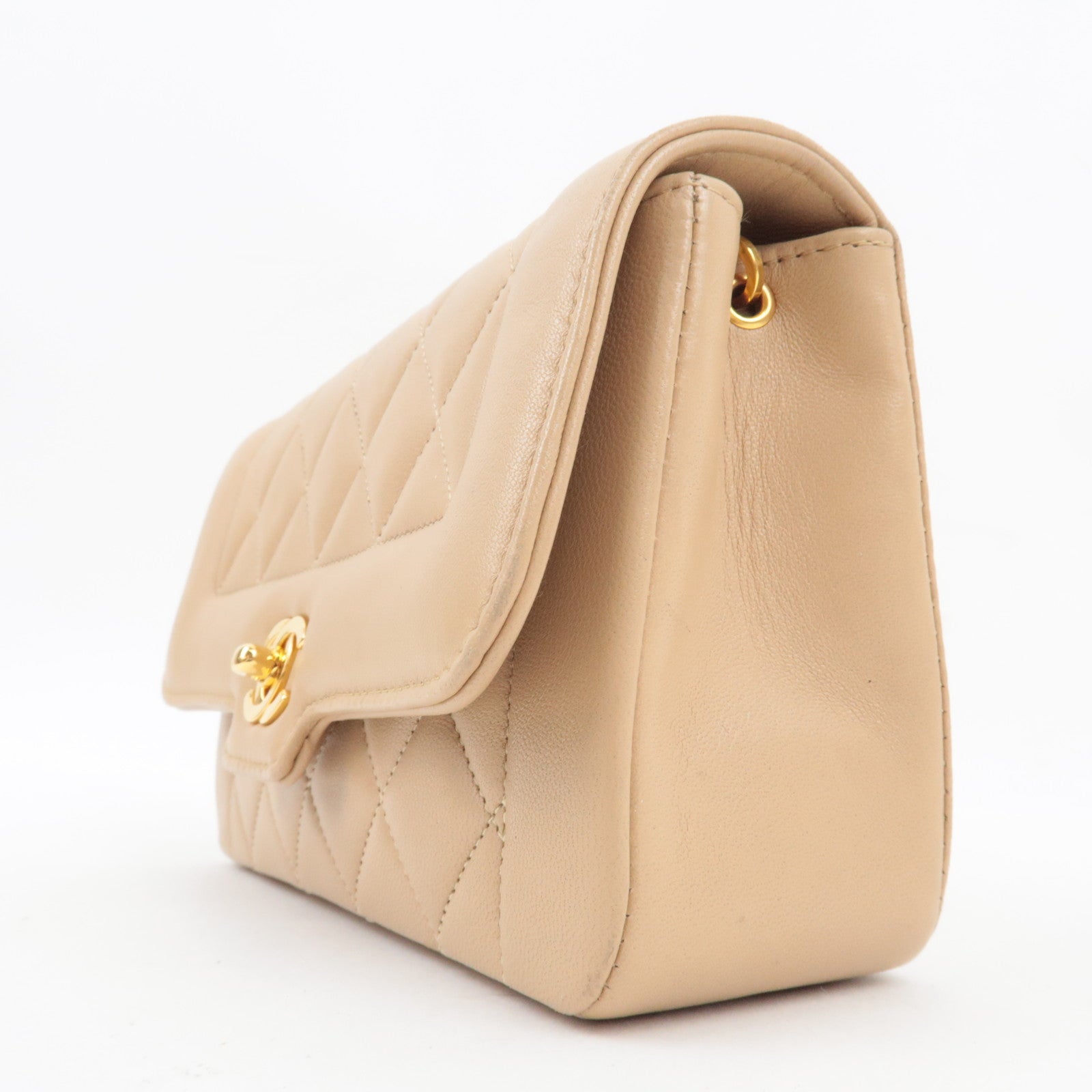 CHANEL Matelasse Chain Shoulder Bag With Bijou Chain Lambskin Beige Gold HDW *Box, Dust bag, G card