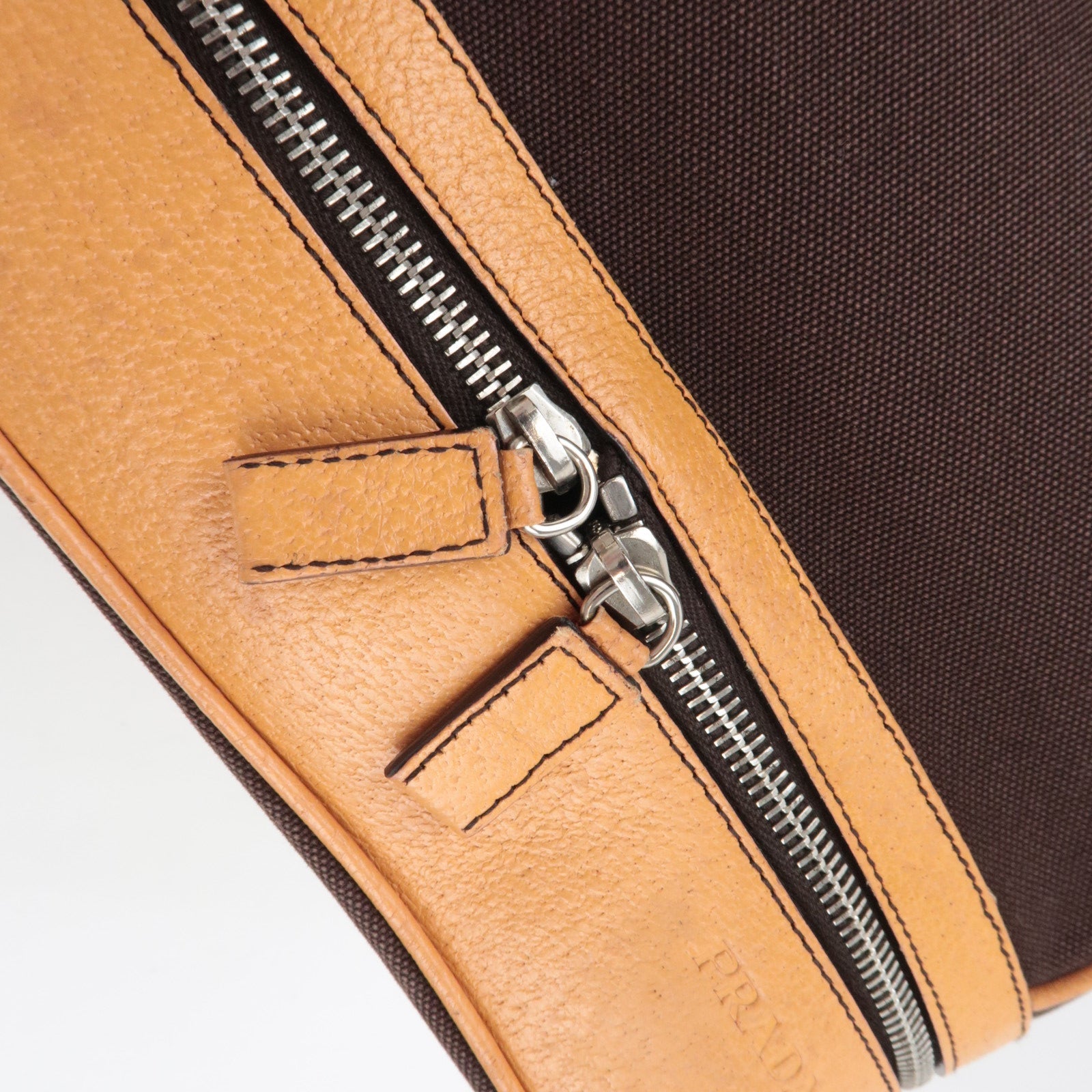 PRADA Kiss Lock Shoulder Bag Canvas Leather Brown *Dust bag, Clochette