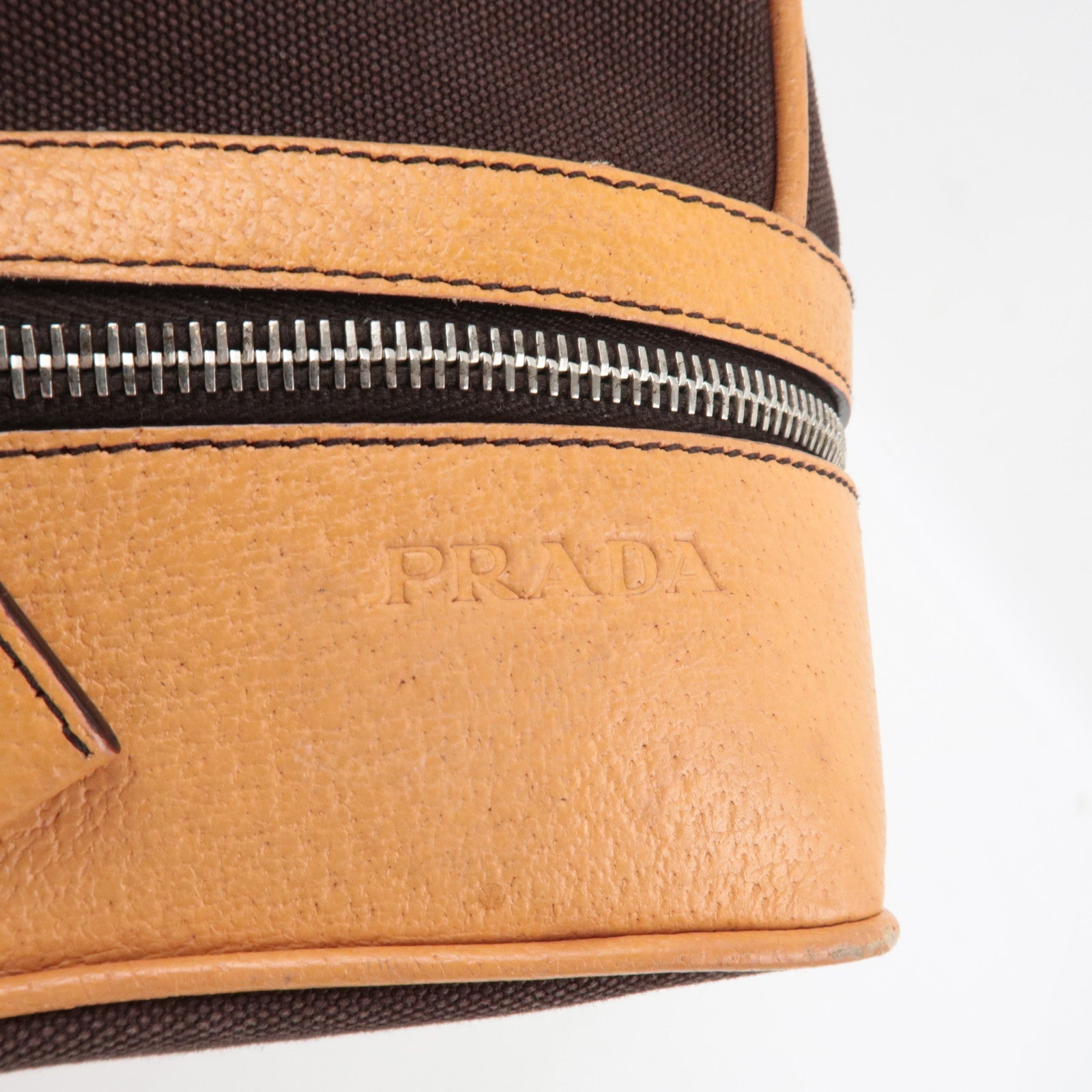 PRADA Kiss Lock Shoulder Bag Canvas Leather Brown *Dust bag, Clochette