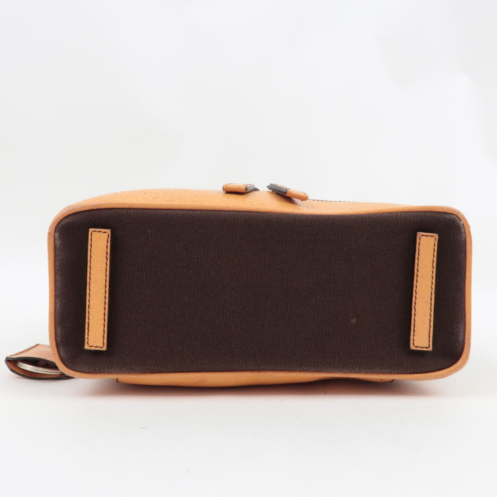 PRADA Kiss Lock Shoulder Bag Canvas Leather Brown *Dust bag, Clochette