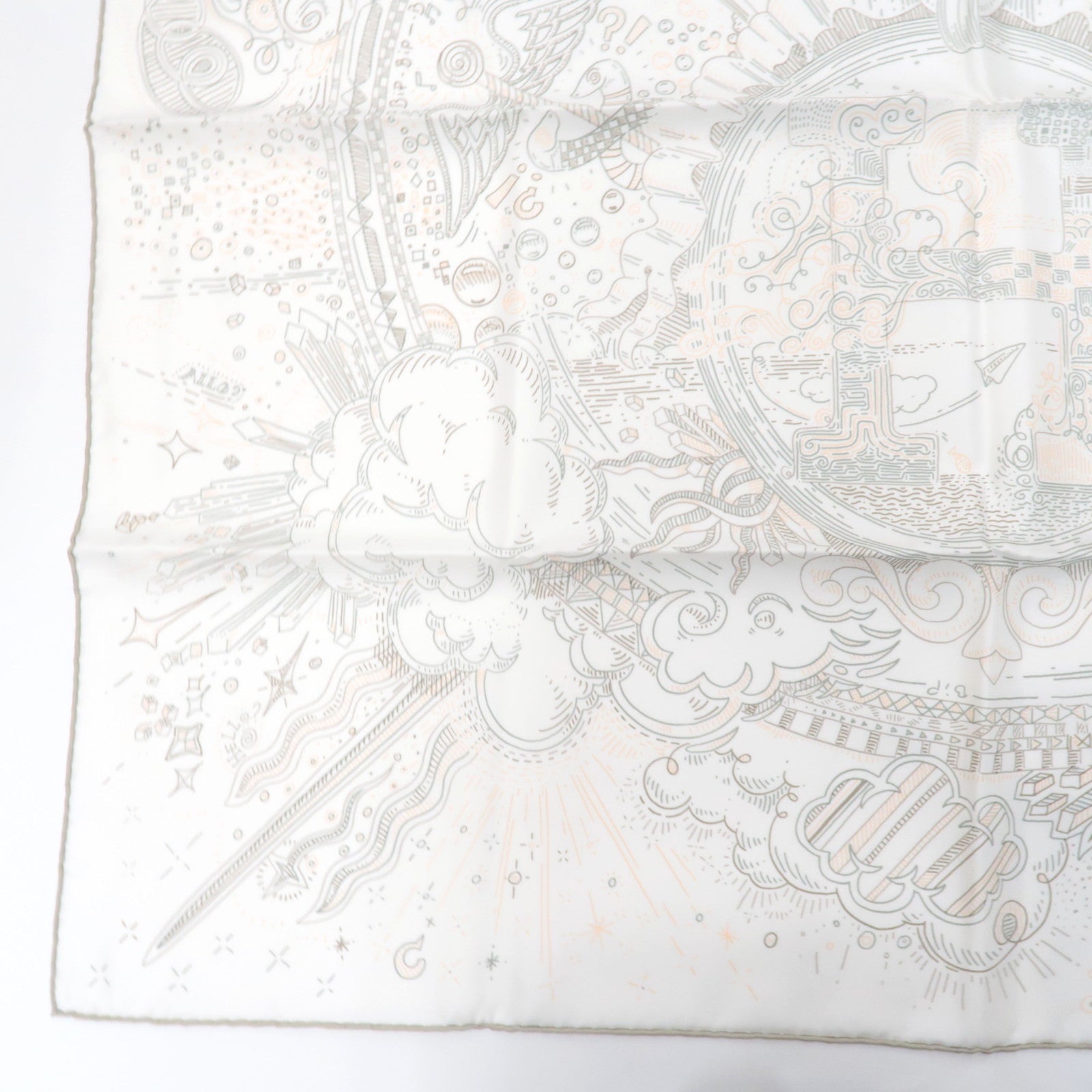 HERMES Carre 90 Scarf PLEASE HOLD THE LINE 2025 S/S Collection 100% Silk Ivory *Box