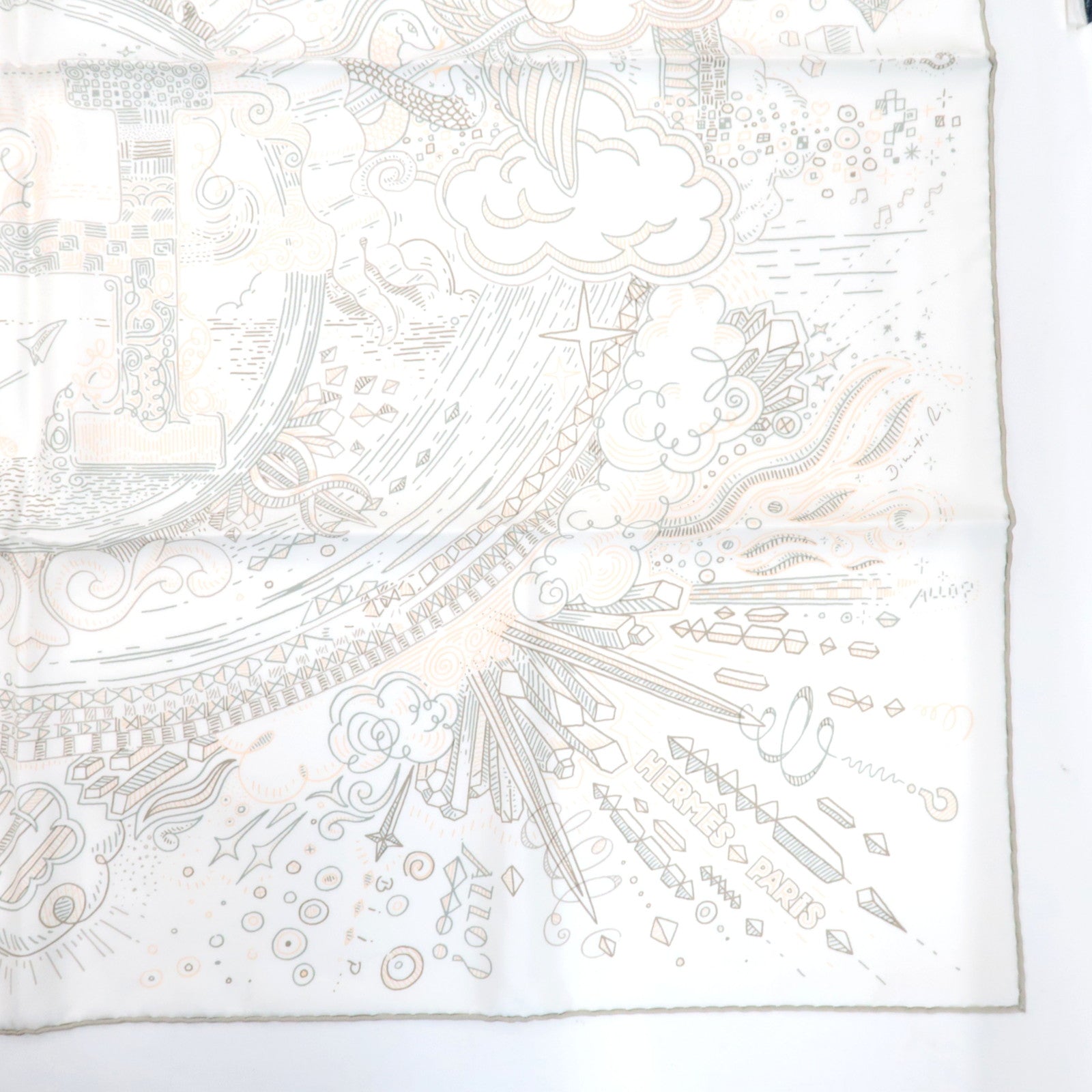 HERMES Carre 90 Scarf PLEASE HOLD THE LINE 2025 S/S Collection 100% Silk Ivory *Box