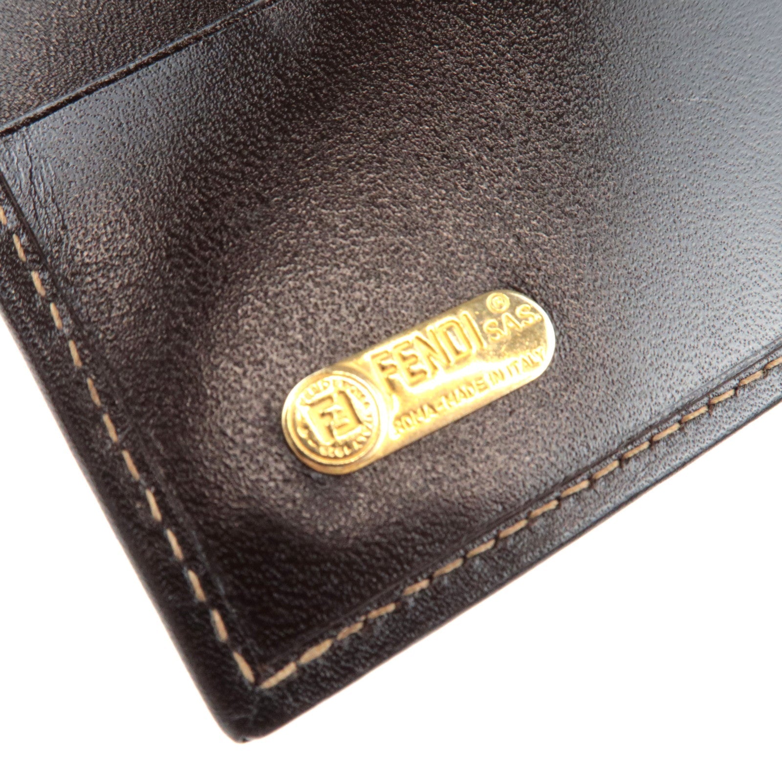 FENDI Zucca Kiss Lock Bi-Fold Wallet Canvas Leather Brown Black 30782