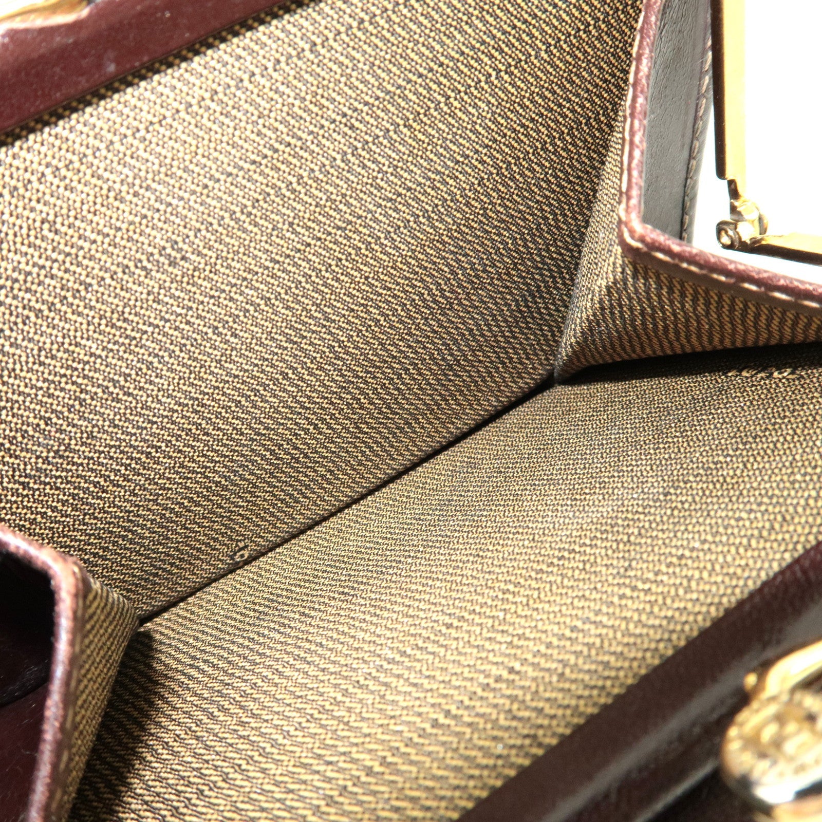 FENDI Zucca Kiss Lock Bi-Fold Wallet Canvas Leather Brown Black 30782