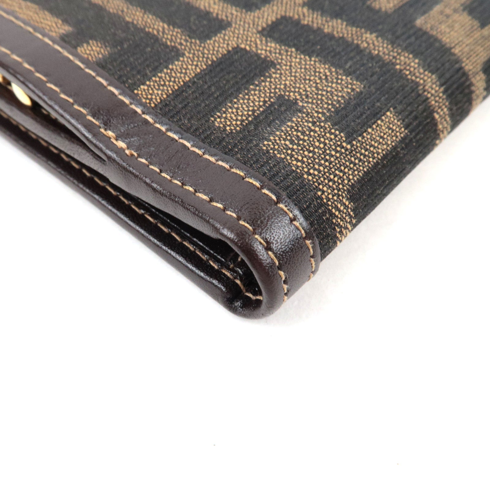 FENDI Zucca Kiss Lock Bi-Fold Wallet Canvas Leather Brown Black 30782