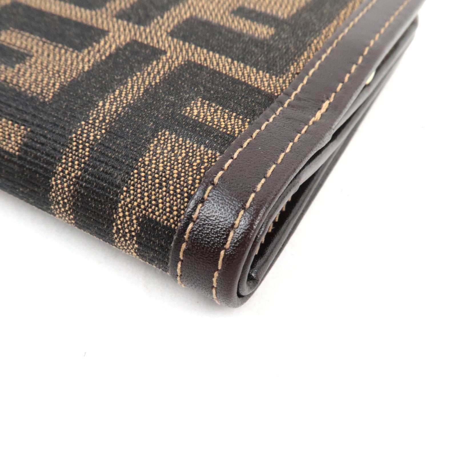 FENDI Zucca Kiss Lock Bi-Fold Wallet Canvas Leather Brown Black 30782