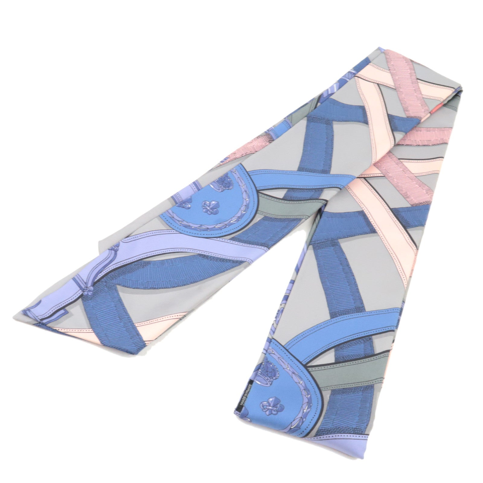 HERMES Maxi Twilly Scarf CAVALCADOUR 100% Silk Gray *Box76983