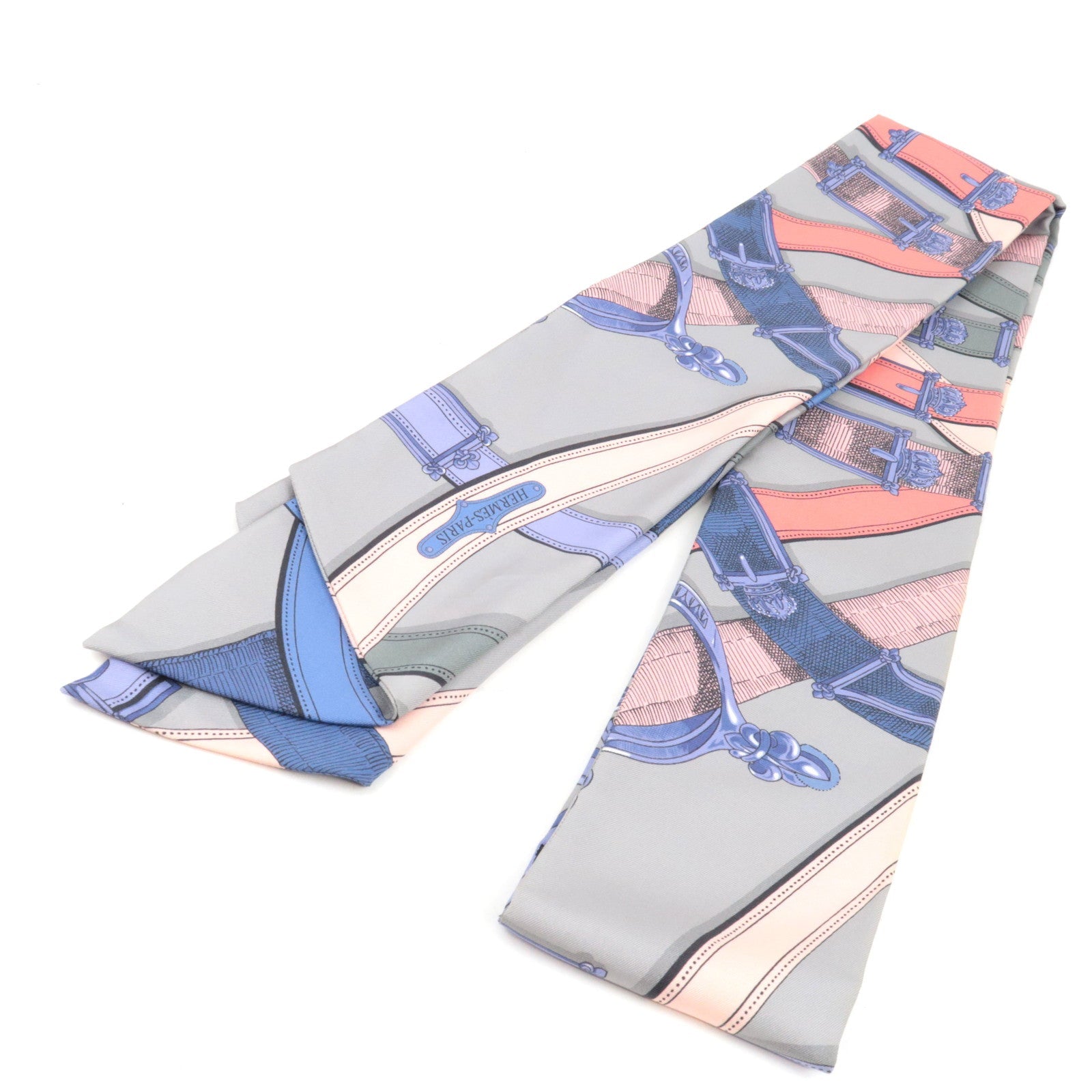 HERMES Maxi Twilly Scarf CAVALCADOUR 100% Silk Gray *Box