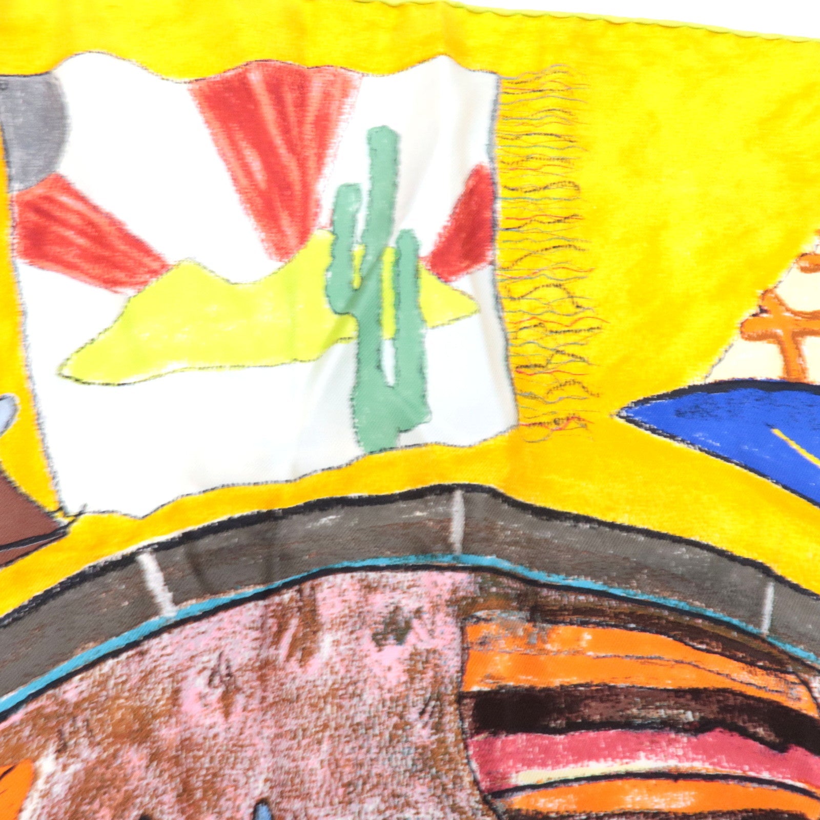 Louis Vuitton Scarf Le Voyage En Arizona William Willson 100% Silk Yellow