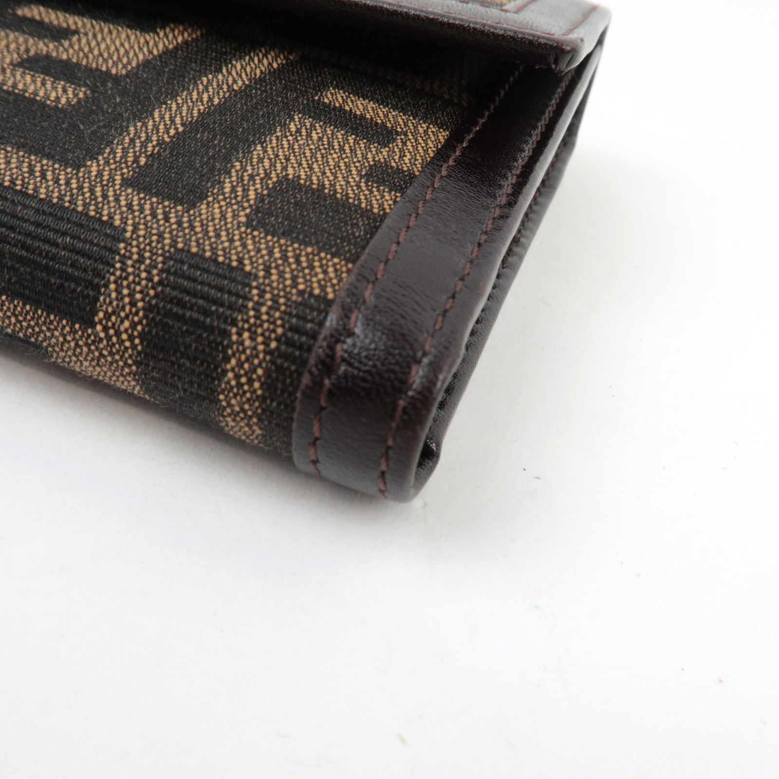 FENDI Zucca Tri-Fold Wallet Canvas Leather Brown Black 30729 *Box