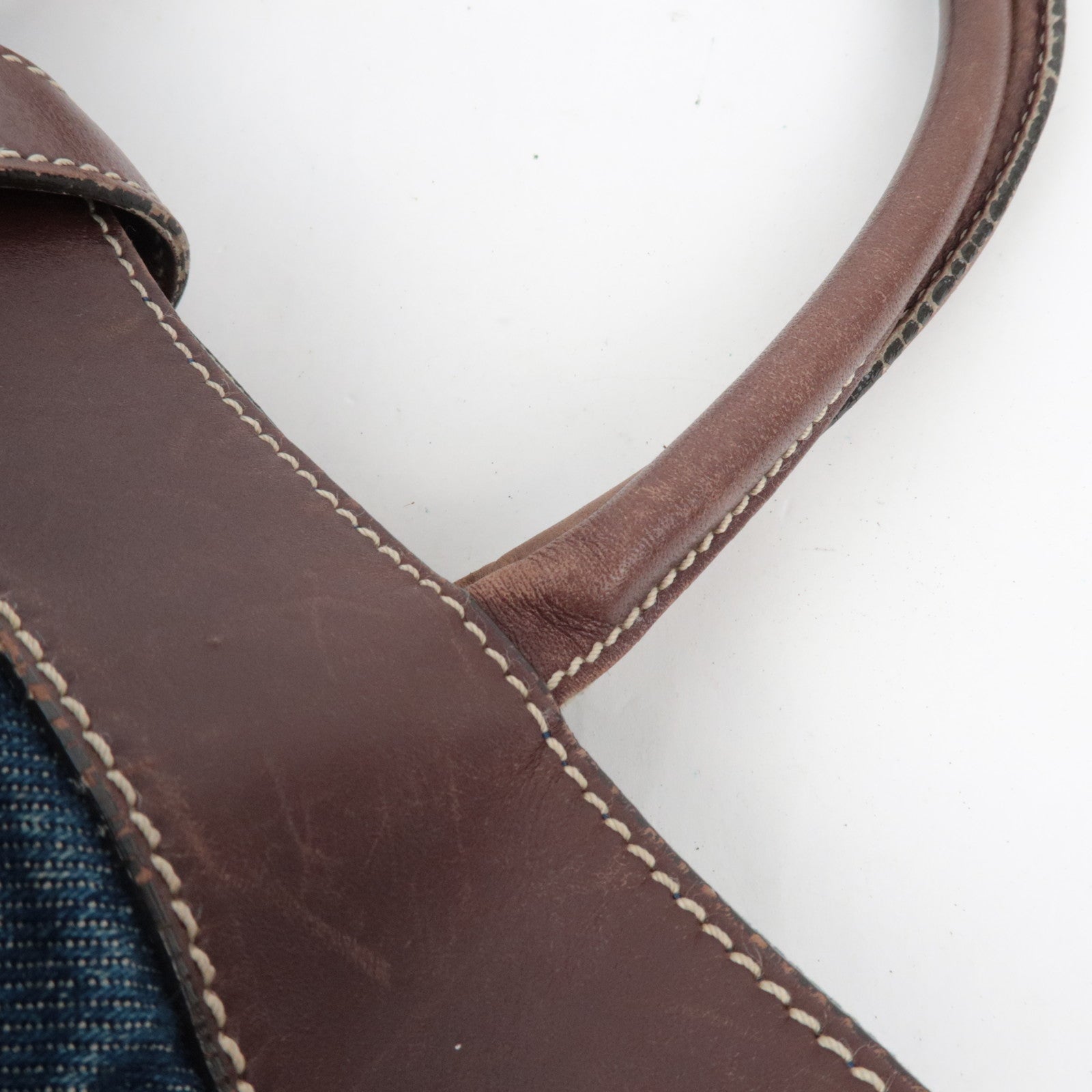 CHANEL Tote Bag Denim Leather Blue Brown 6114009