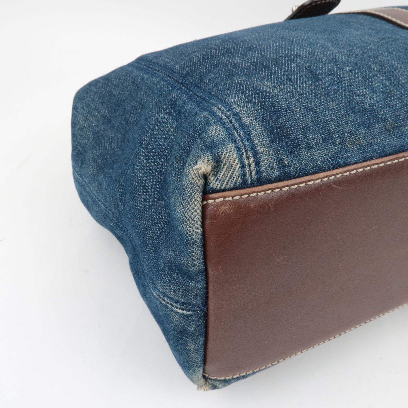 CHANEL Tote Bag Denim Leather Blue Brown 6114009