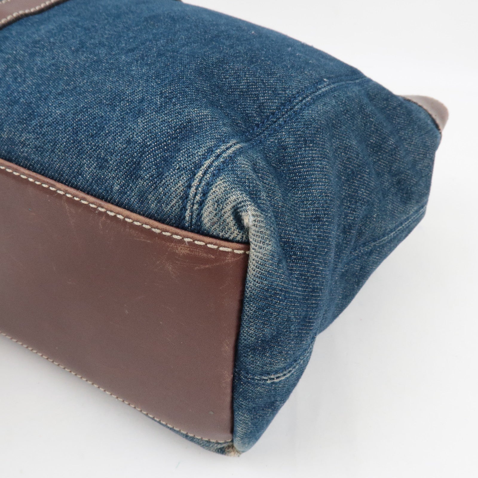 CHANEL Tote Bag Denim Leather Blue Brown 6114009