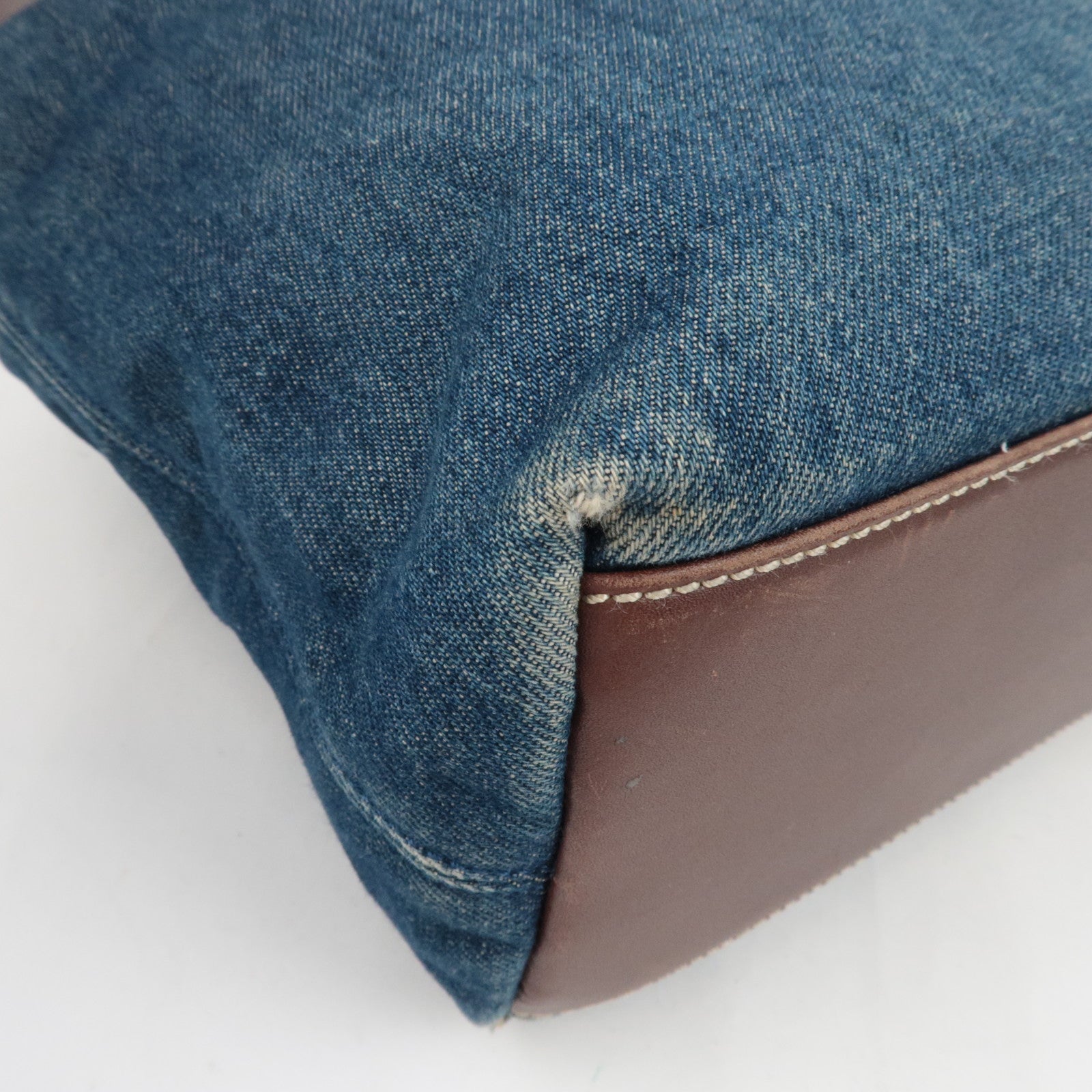 CHANEL Tote Bag Denim Leather Blue Brown 6114009