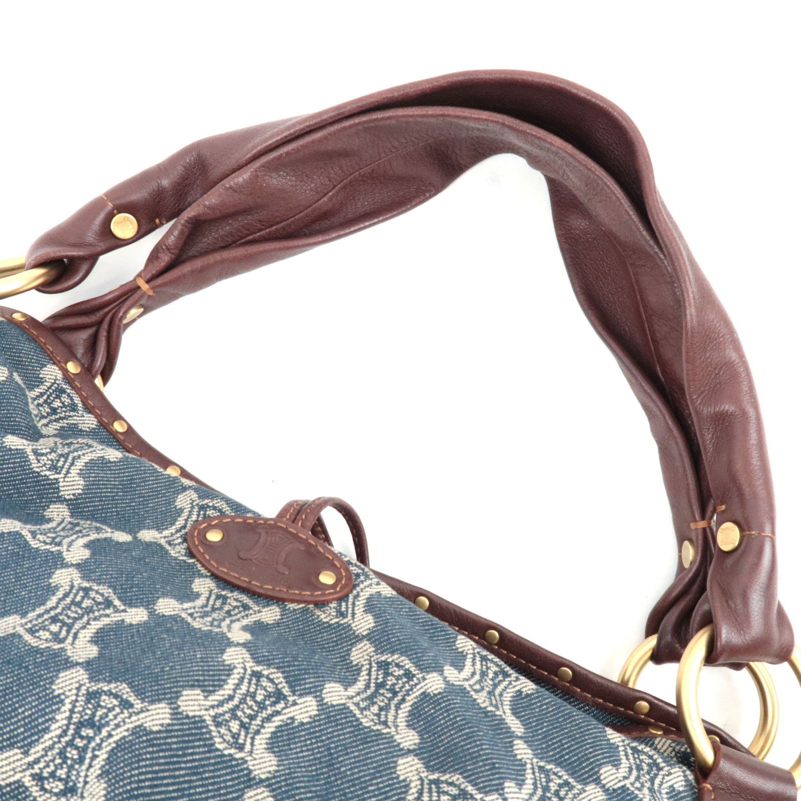 CELINE Paris Macadam Shoulder Bag Denim Leather Blue Brown