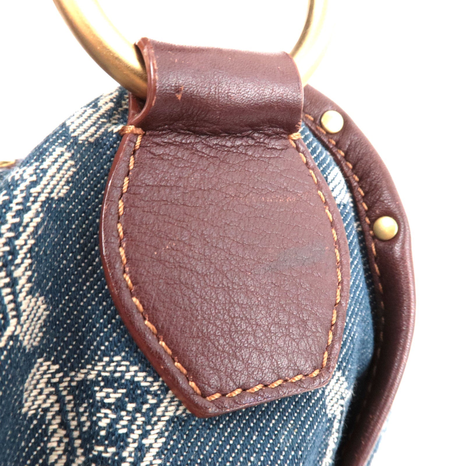 CELINE Paris Macadam Shoulder Bag Denim Leather Blue Brown